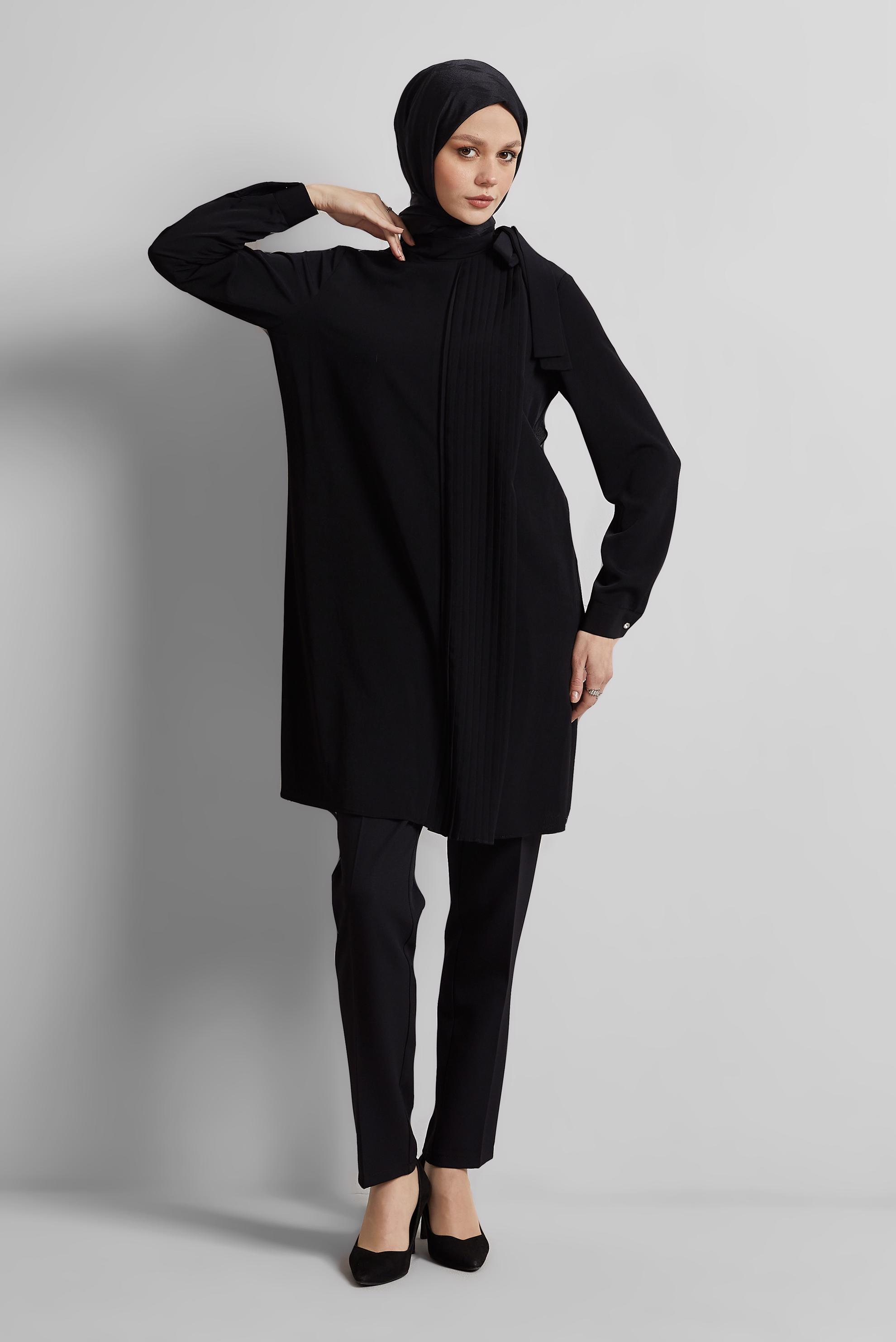 Tesettür giyim SİYAH BAĞLAMA DETAYLI TUNİK 44223