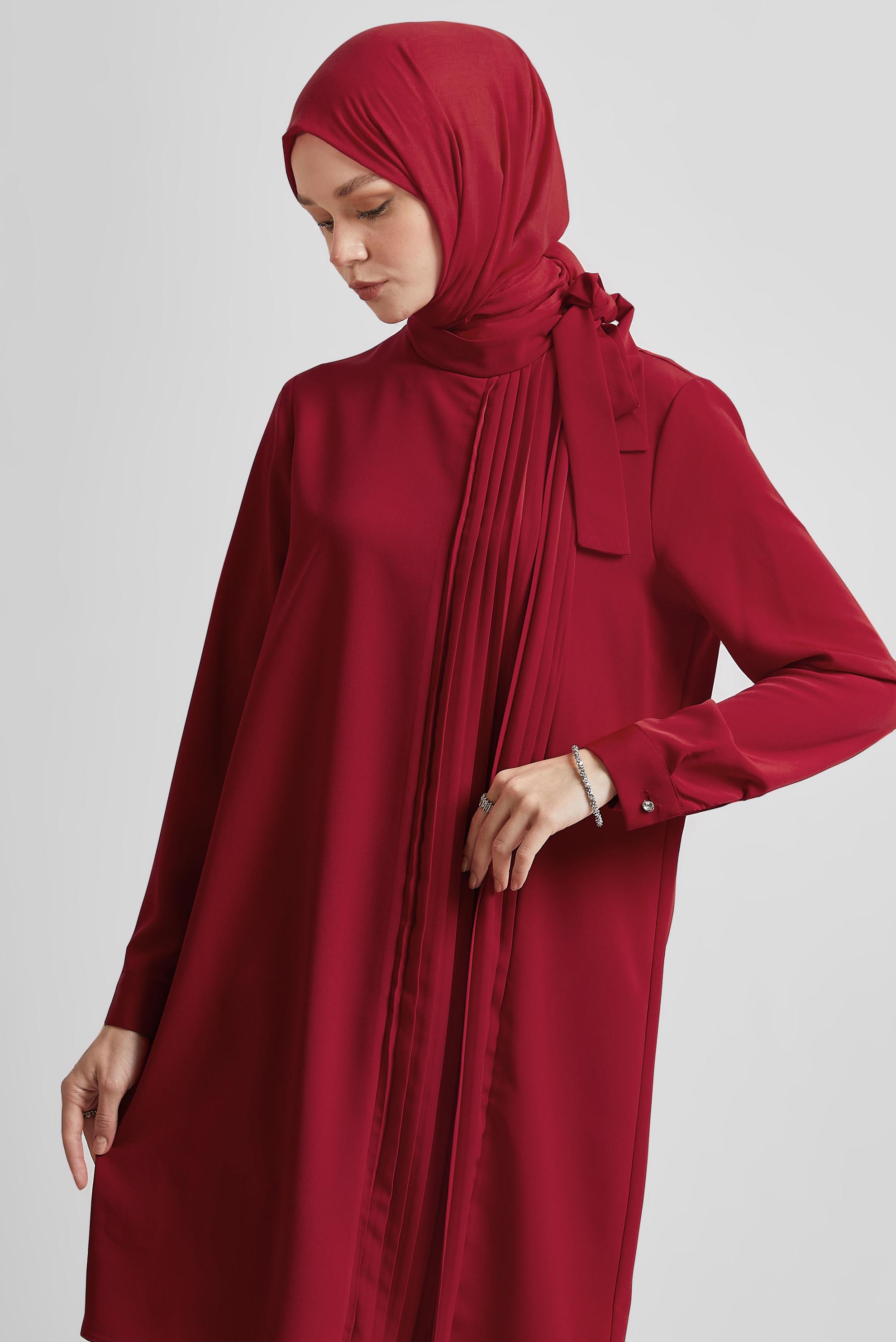 Tesettür giyim KIRMIZI BAĞLAMA DETAYLI TUNİK 44223