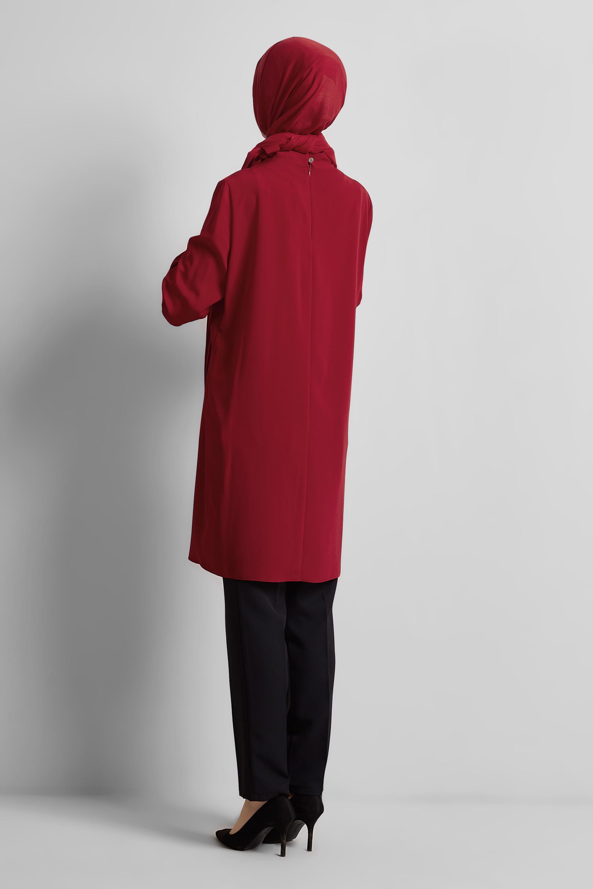 Tesettür giyim KIRMIZI BAĞLAMA DETAYLI TUNİK 44223