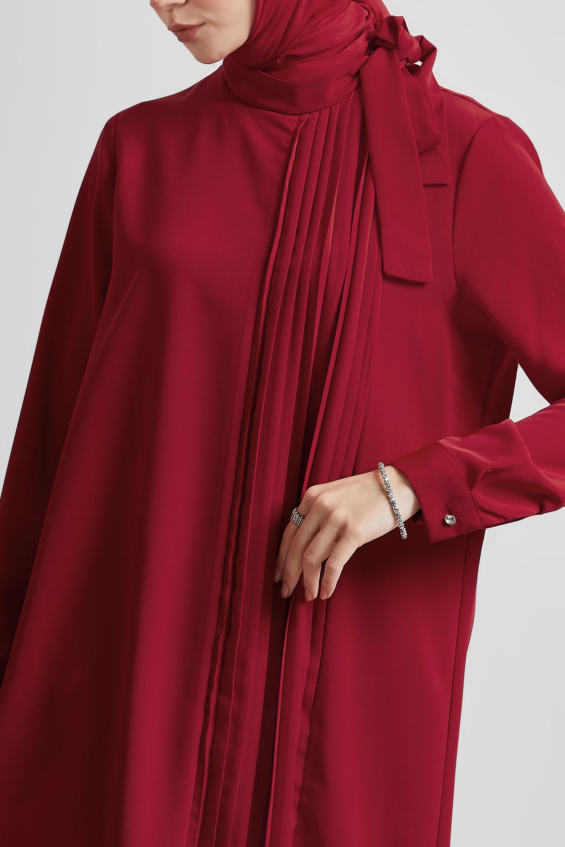 Tesettür giyim KIRMIZI BAĞLAMA DETAYLI TUNİK 44223