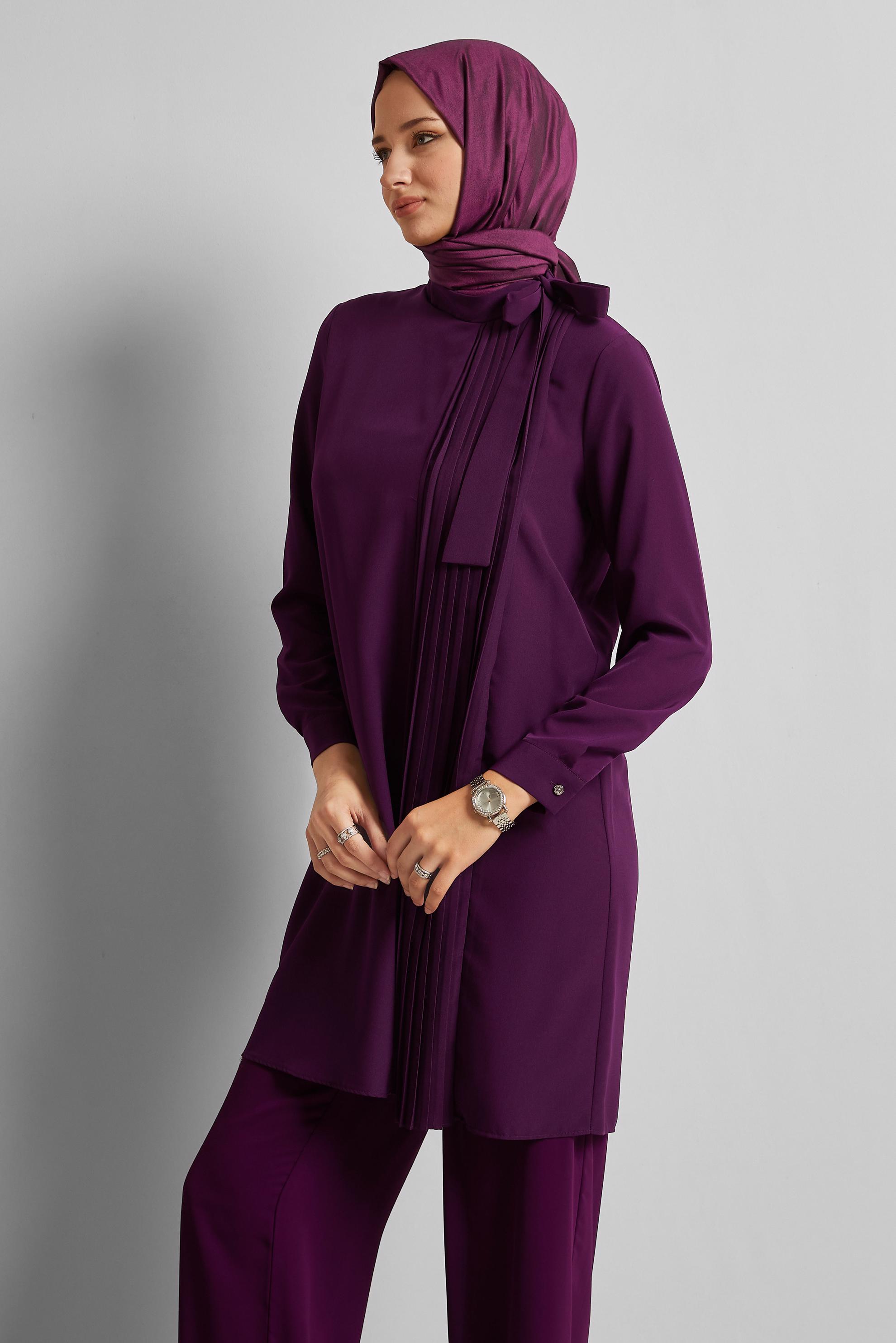 Vêtements hijab POURPRE TUNIQUE À COL NOUÉ 44223