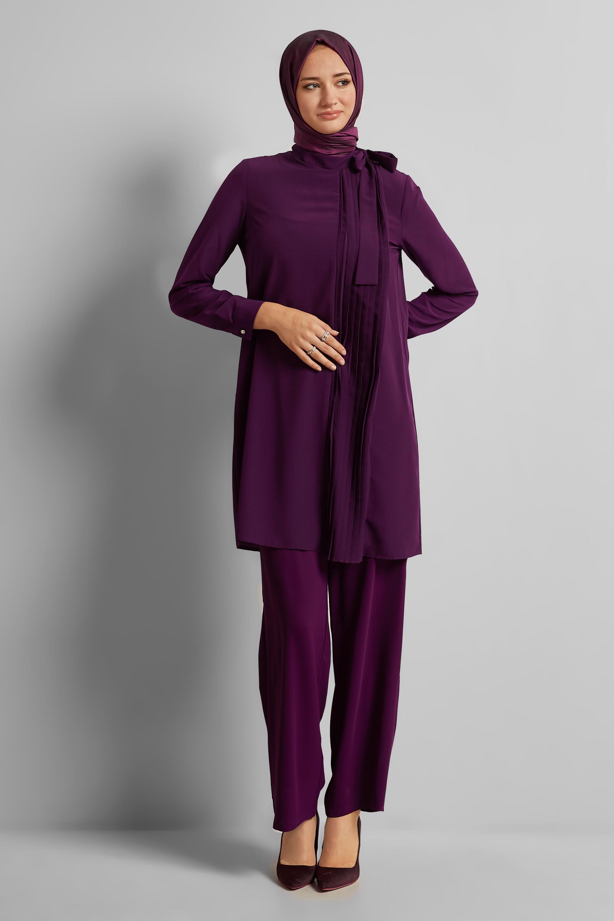 Vêtements hijab POURPRE TUNIQUE À COL NOUÉ 44223