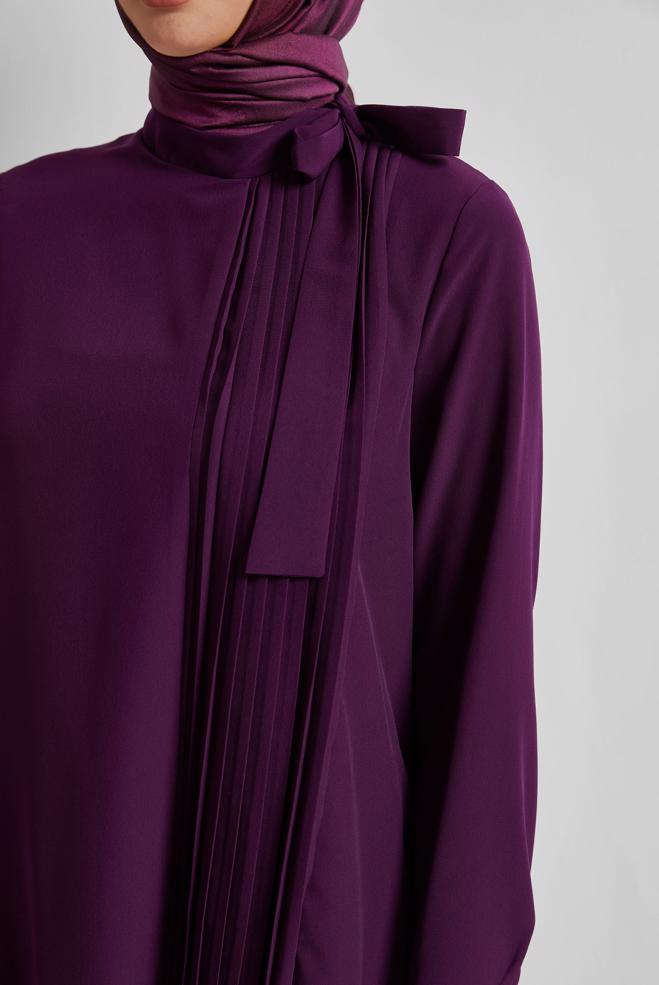 Vêtements hijab POURPRE TUNIQUE À COL NOUÉ 44223 - ALVİNA