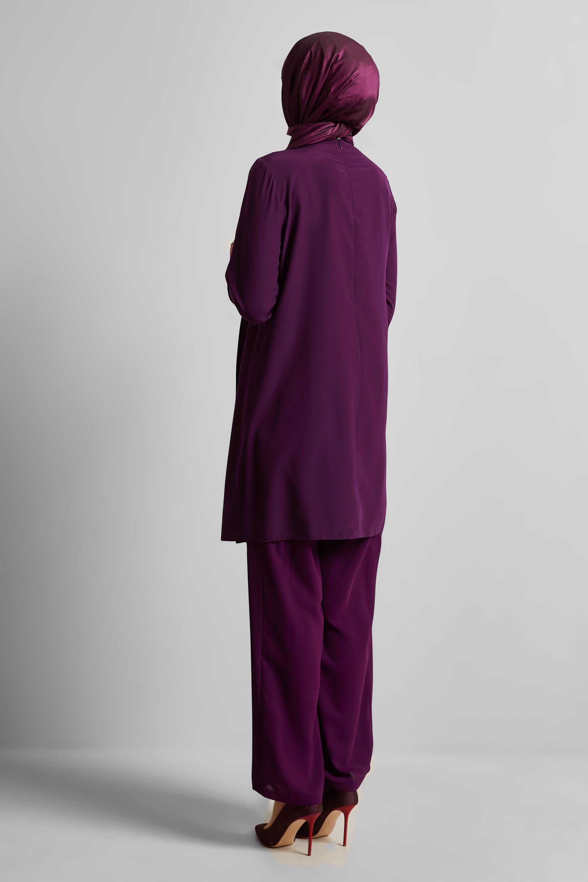 Vêtements hijab POURPRE TUNIQUE À COL NOUÉ 44223