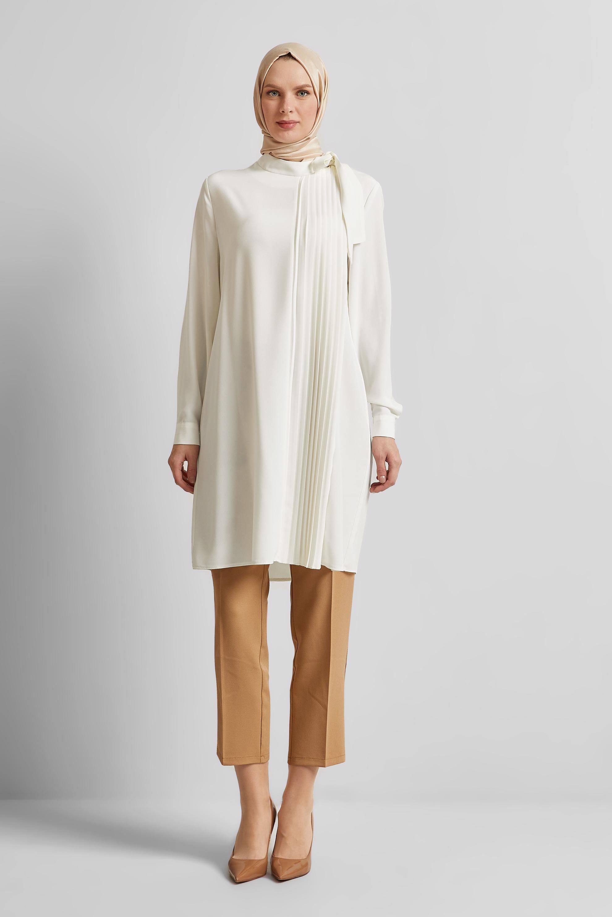 Tesettür giyim EKRU BAĞLAMA DETAYLI TUNİK 44223