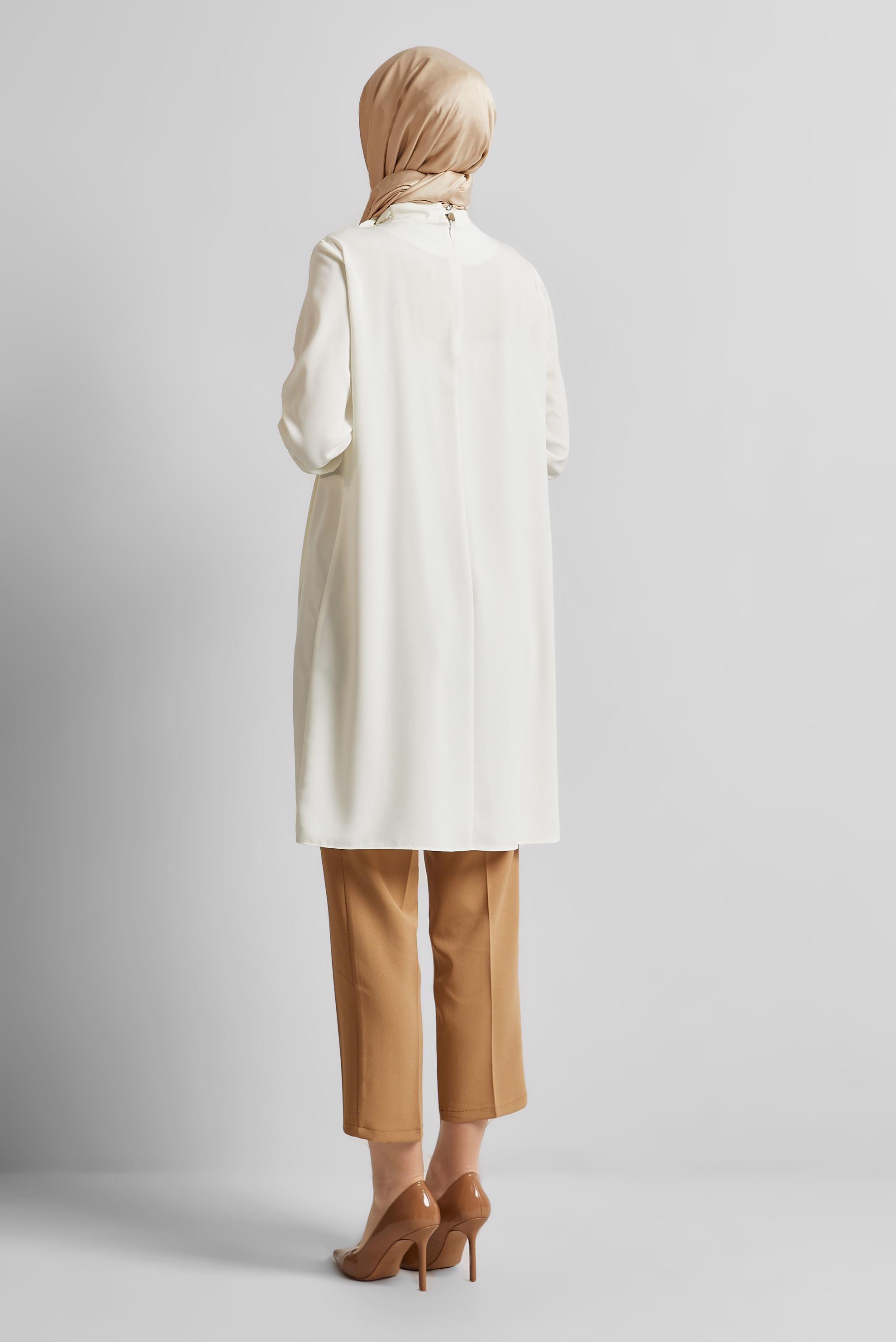 Tesettür giyim EKRU BAĞLAMA DETAYLI TUNİK 44223