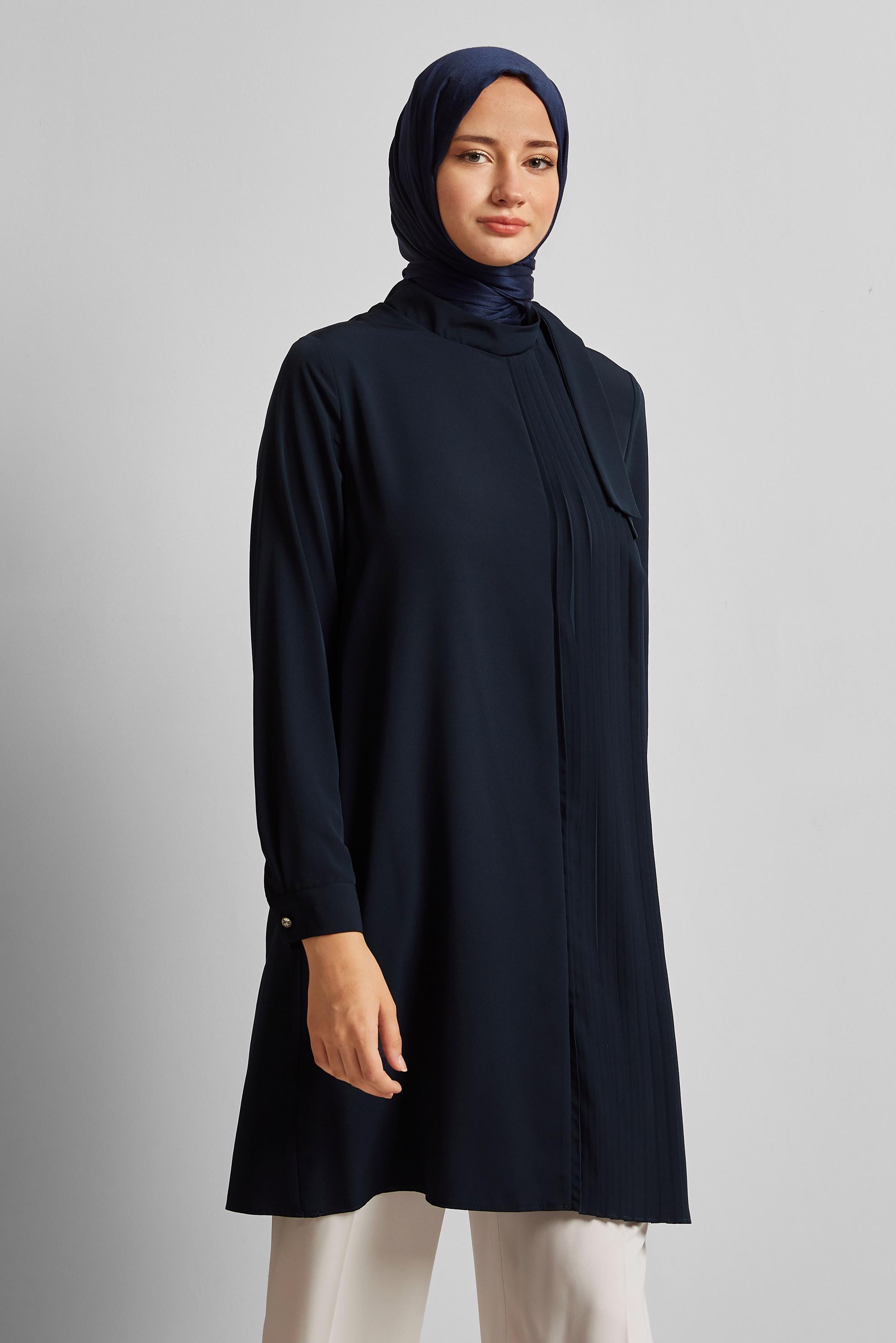 Vêtements hijab BLEU MARINE TUNIQUE À COL NOUÉ 44223