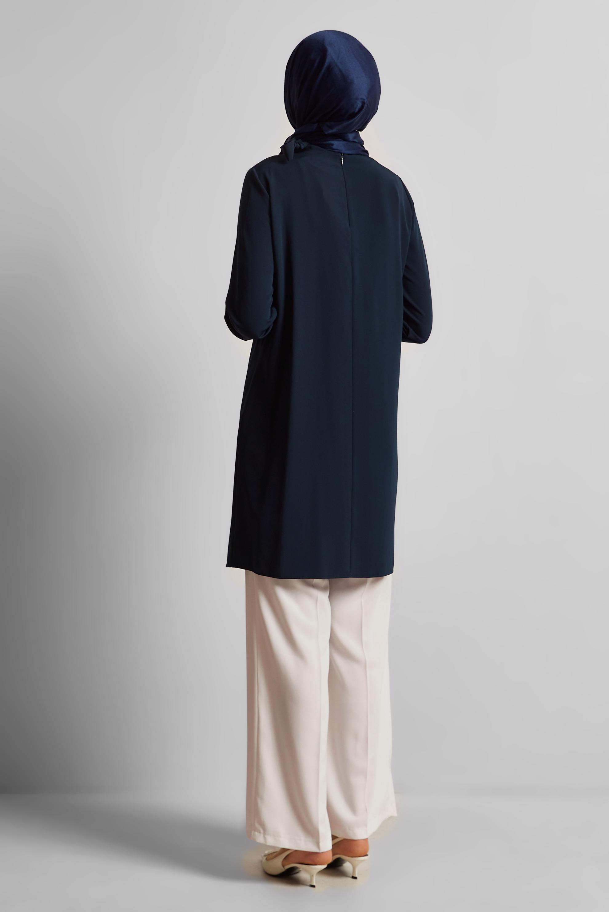 Vêtements hijab BLEU MARINE TUNIQUE À COL NOUÉ 44223