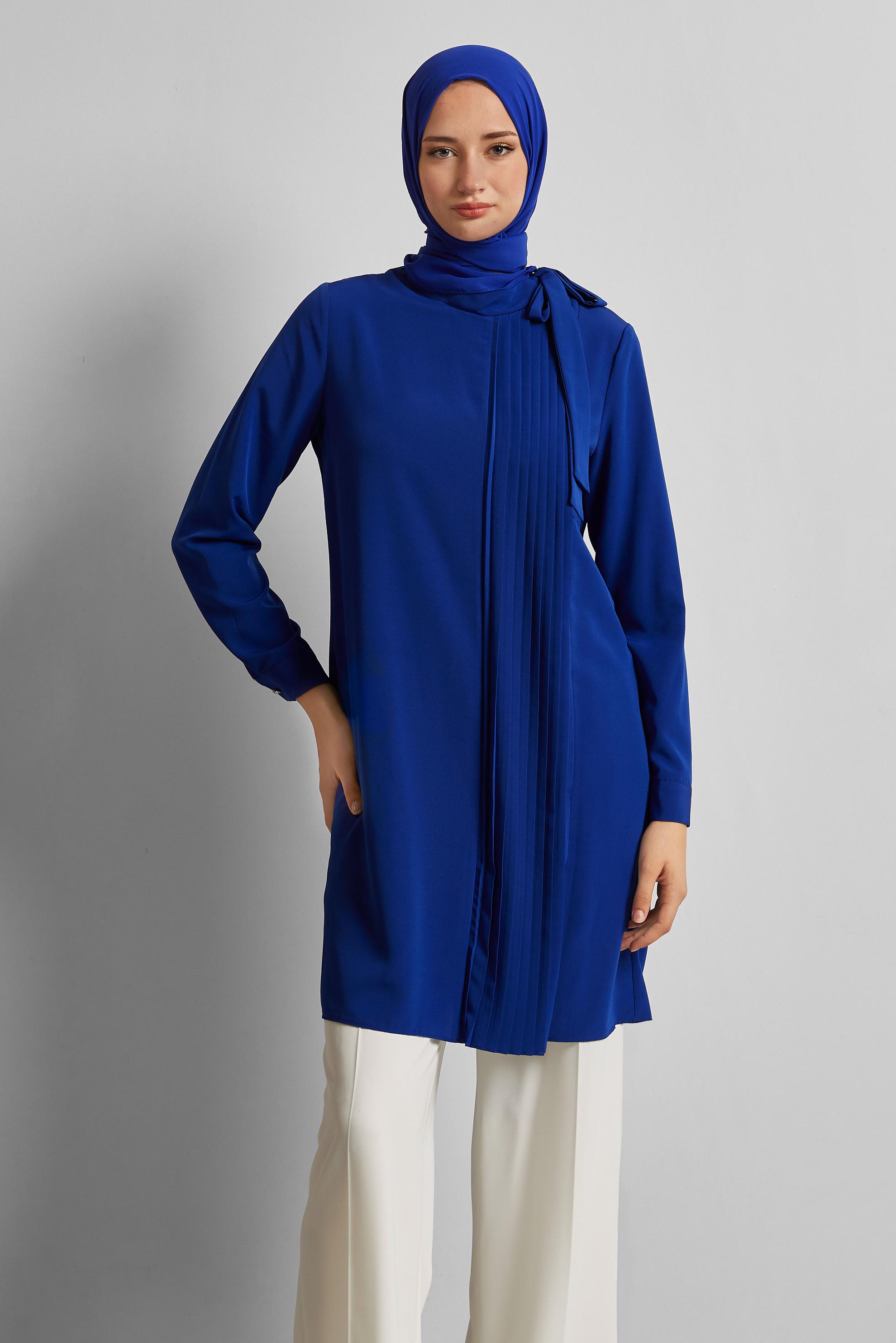 Vêtements hijab BLEU TUNIQUE À COL NOUÉ 44223