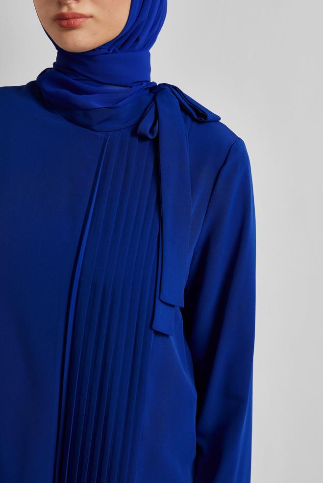 Vêtements hijab BLEU TUNIQUE À COL NOUÉ 44223 - ALVİNA