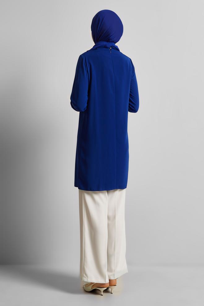 Vêtements hijab BLEU TUNIQUE À COL NOUÉ 44223 - ALVİNA