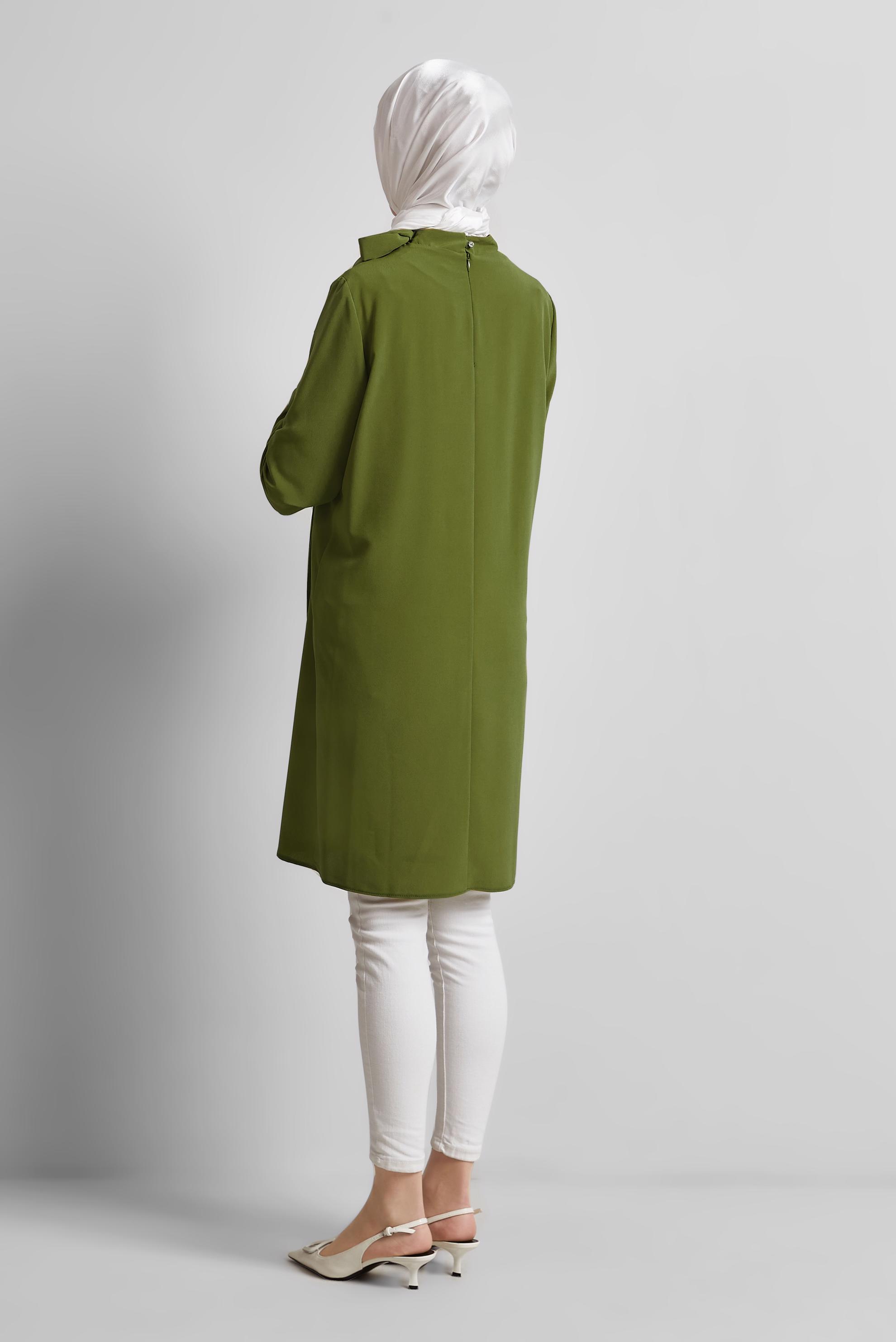 Tesettür giyim YEŞİL BAĞLAMA DETAYLI TUNİK 44223