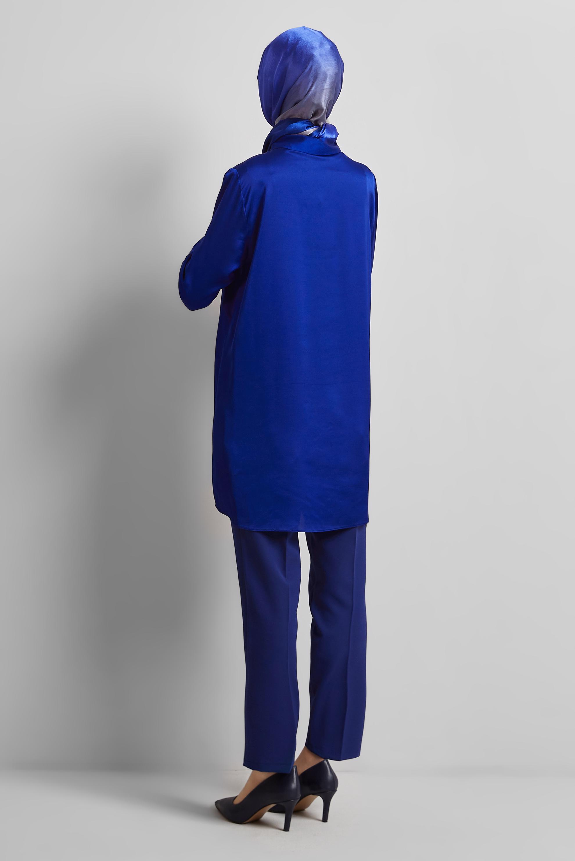 Tesettür giyim LACİVERT ASİMETRİK KESİM SATEN TUNİK 44615