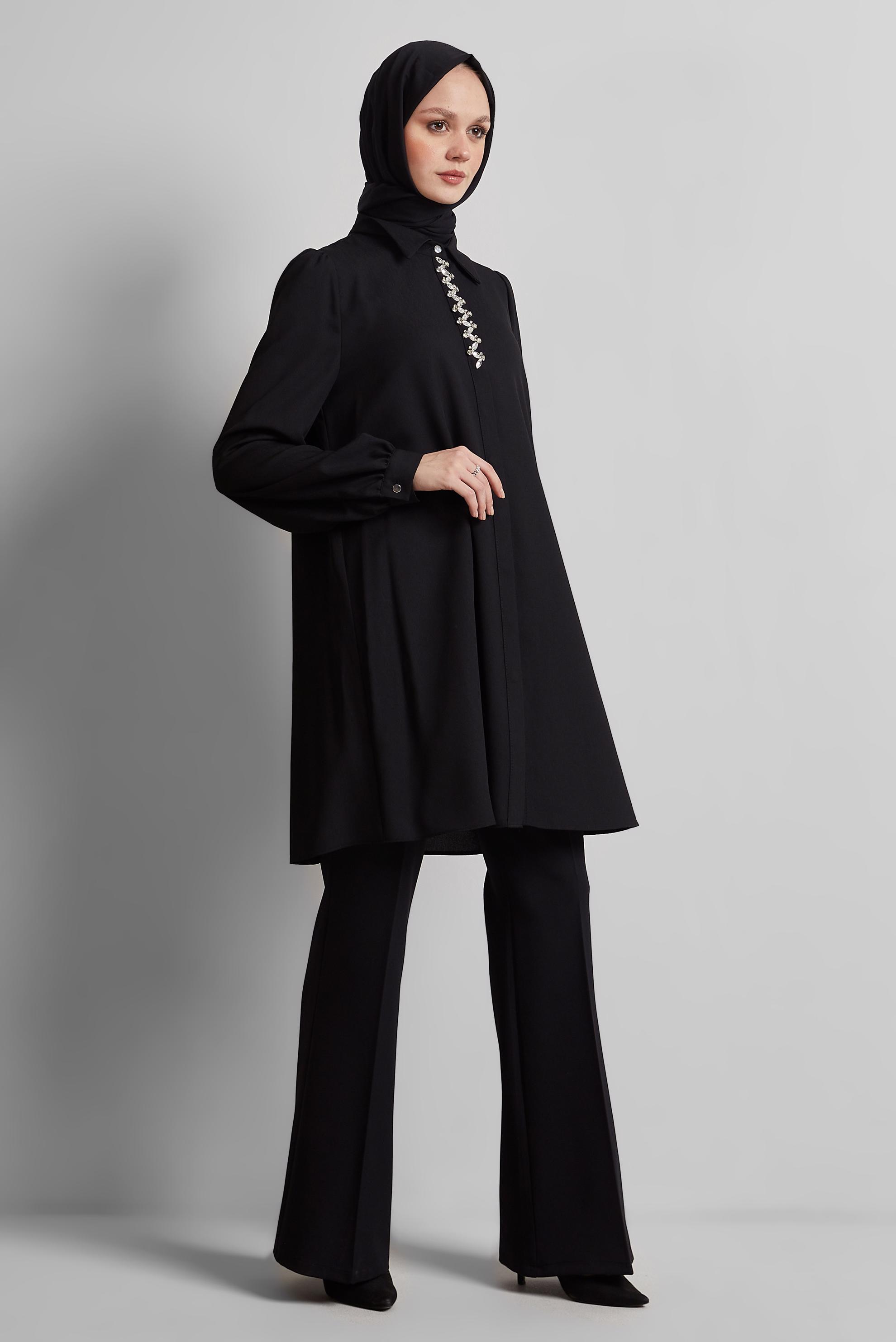 Tesettür giyim SİYAH TAŞ DETAYLI TUNİK 44666