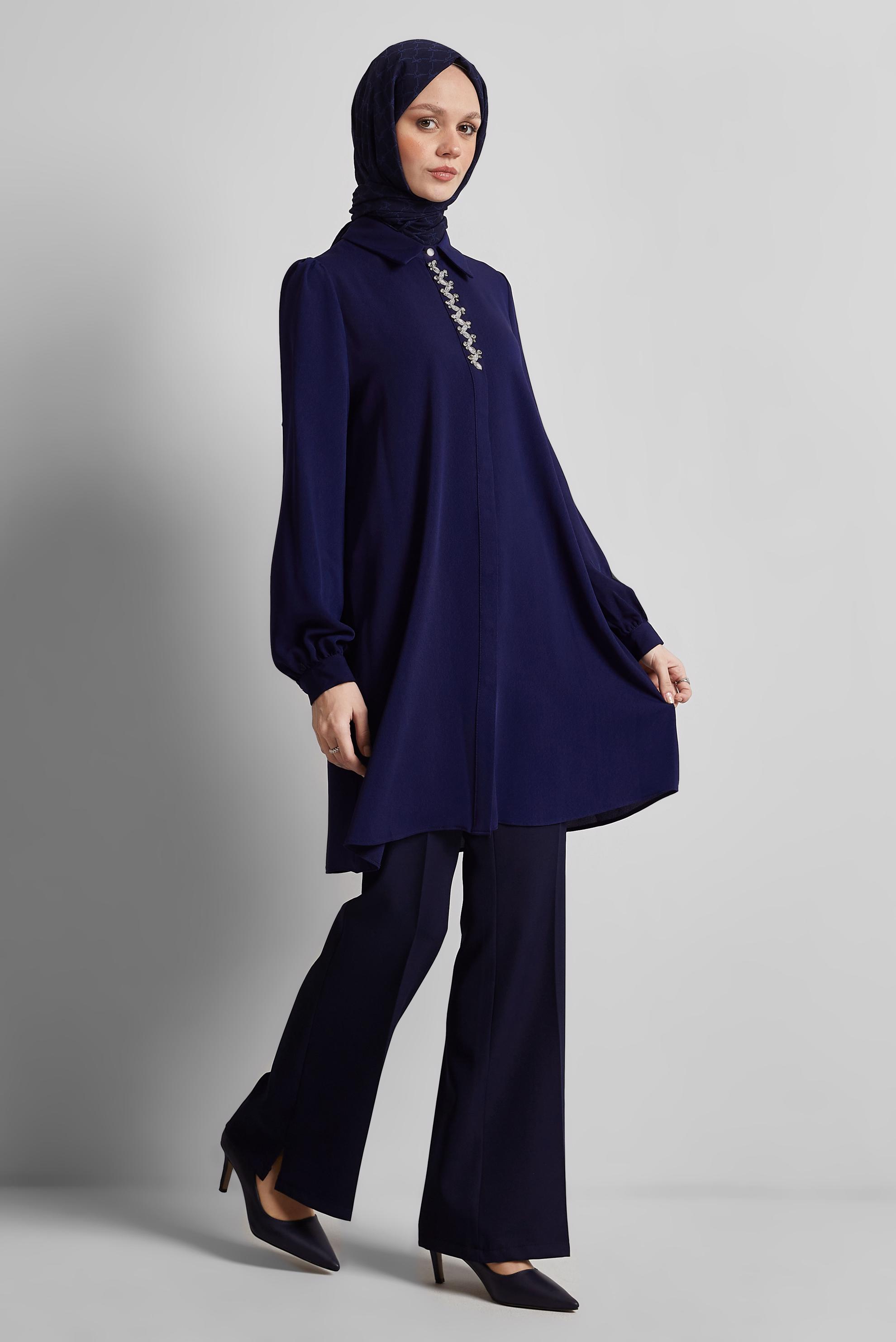Tesettür giyim LACİVERT TAŞ DETAYLI TUNİK 44666