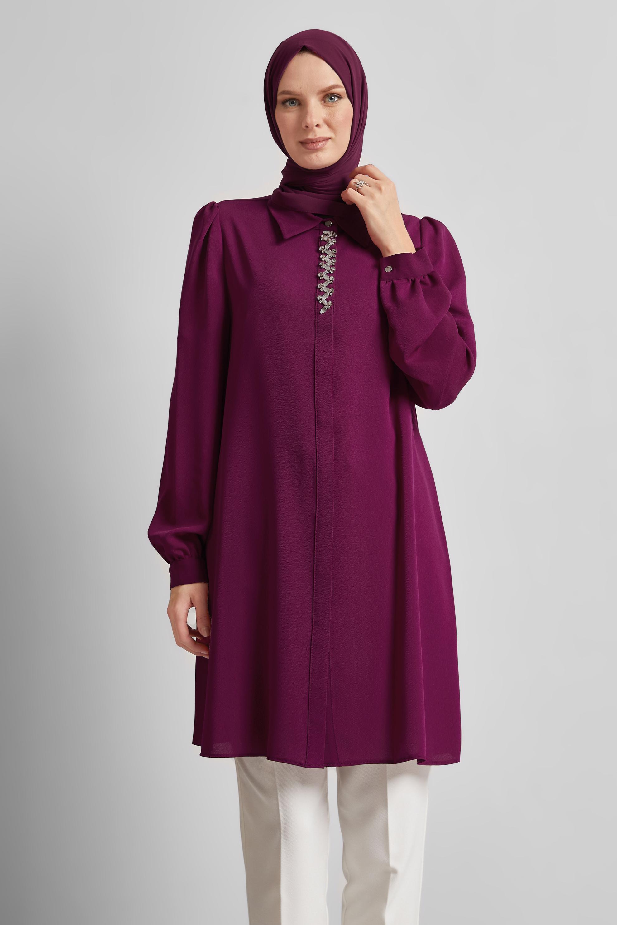Tesettür giyim MOR TAŞ DETAYLI TUNİK 44666