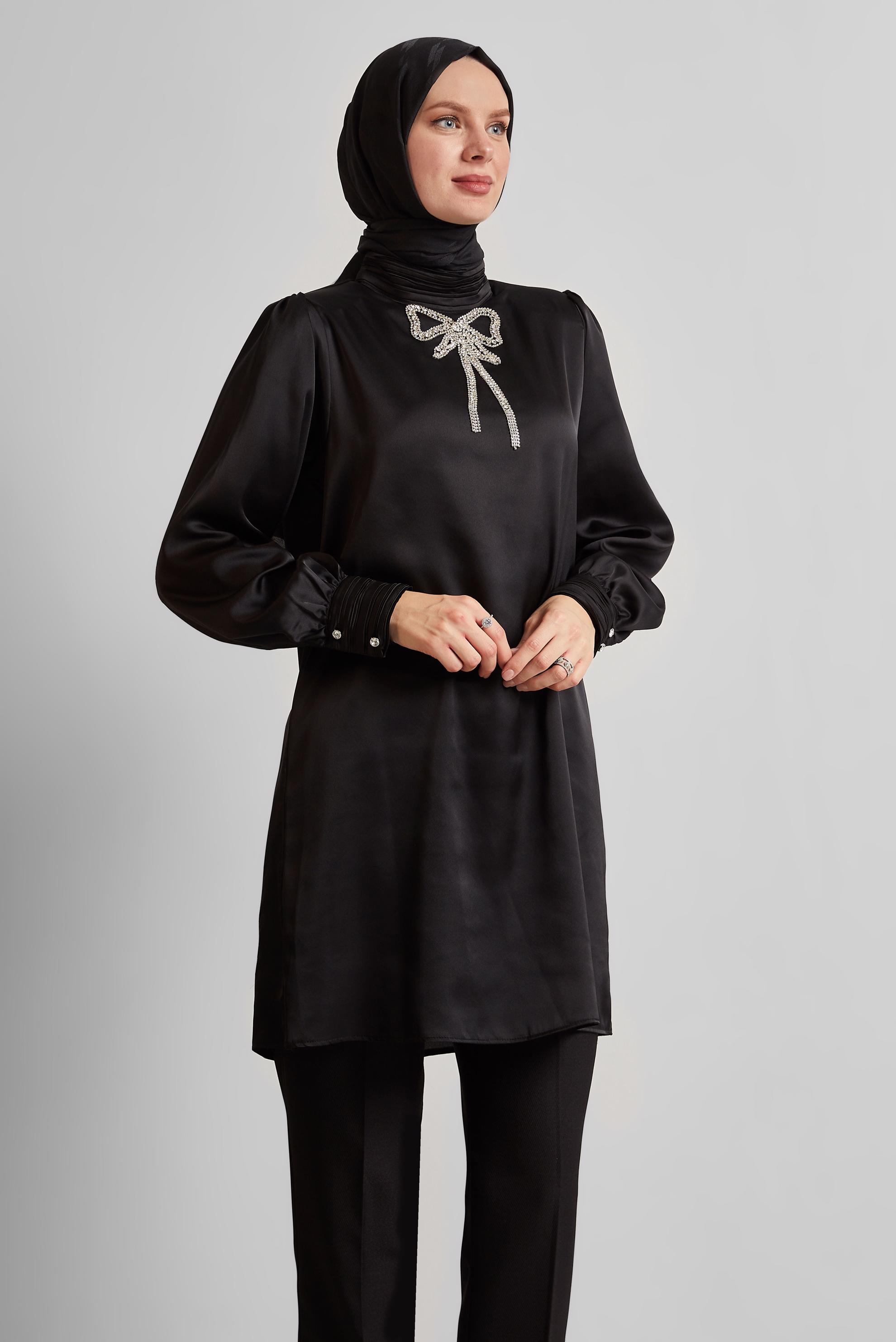 Tesettür giyim SİYAH TAŞ DETAYLI TUNİK 44685