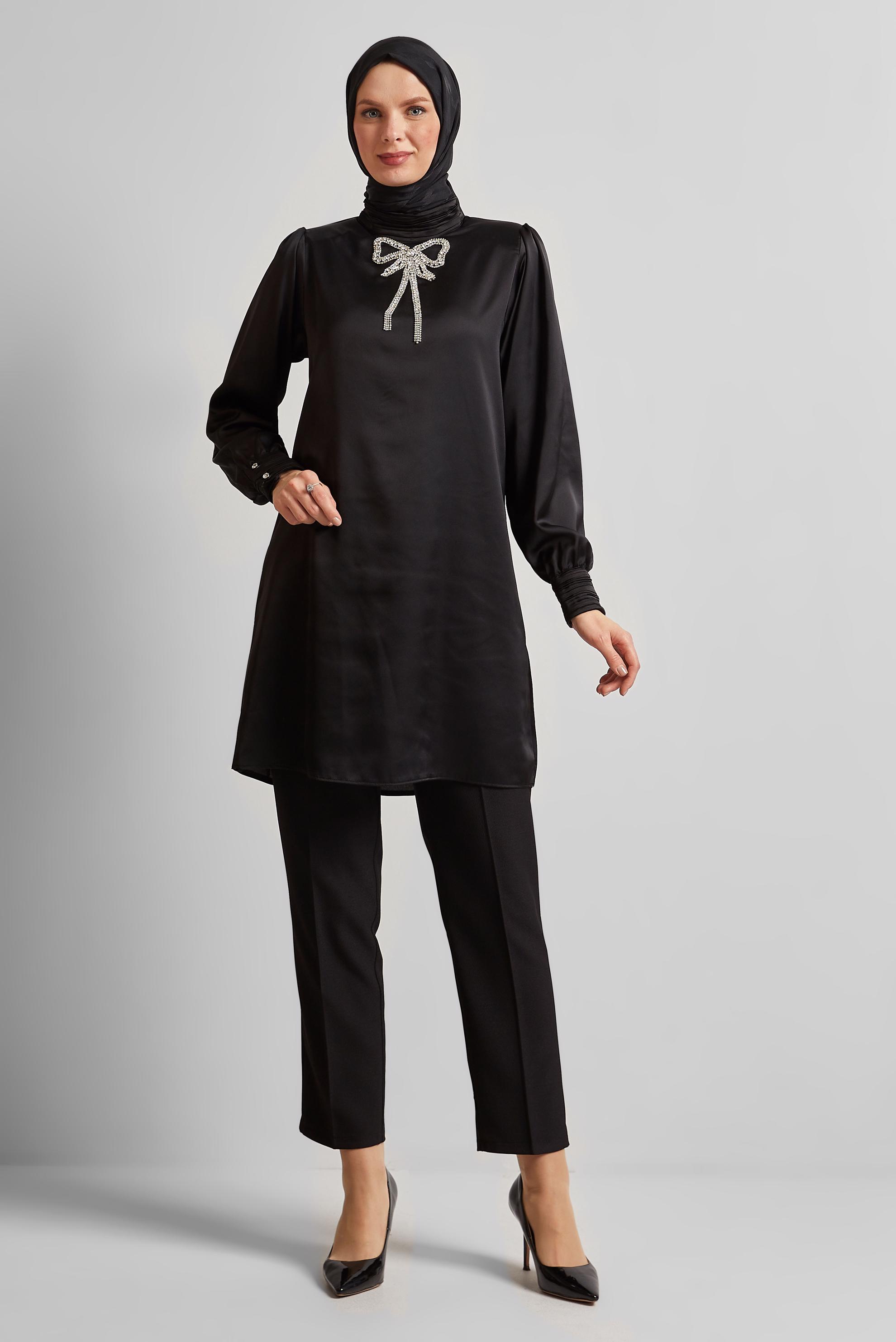 Tesettür giyim SİYAH TAŞ DETAYLI TUNİK 44685