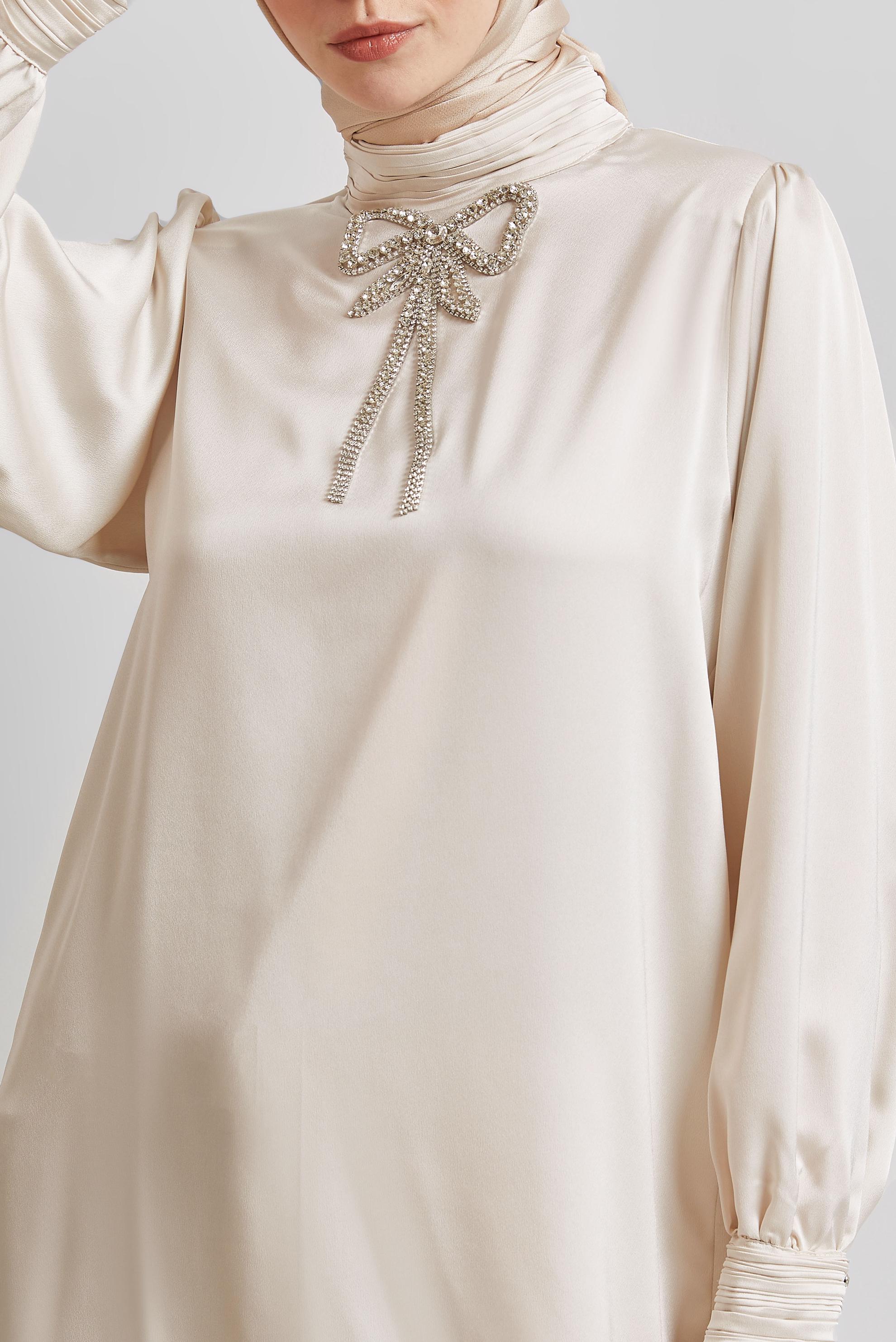 Tesettür giyim BEJ TAŞ DETAYLI TUNİK 44685