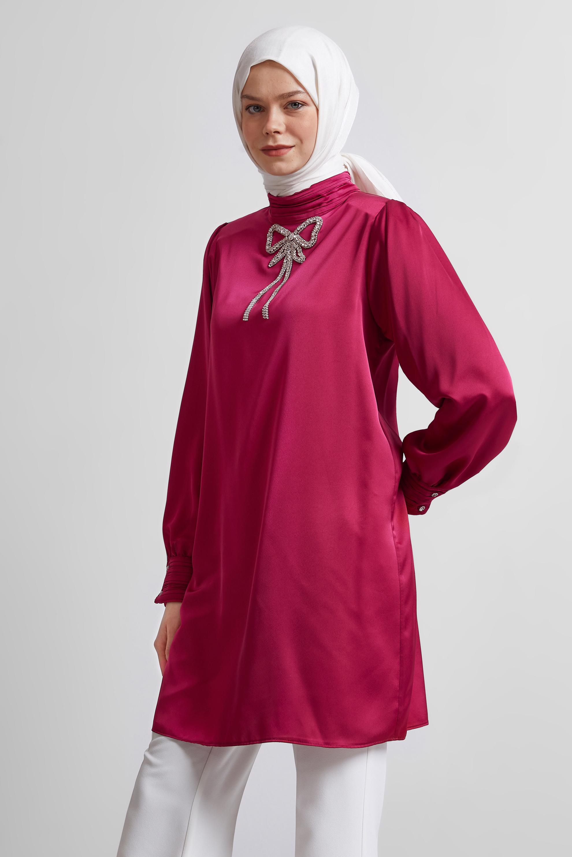Tesettür giyim FUŞYA TAŞ DETAYLI TUNİK 44685