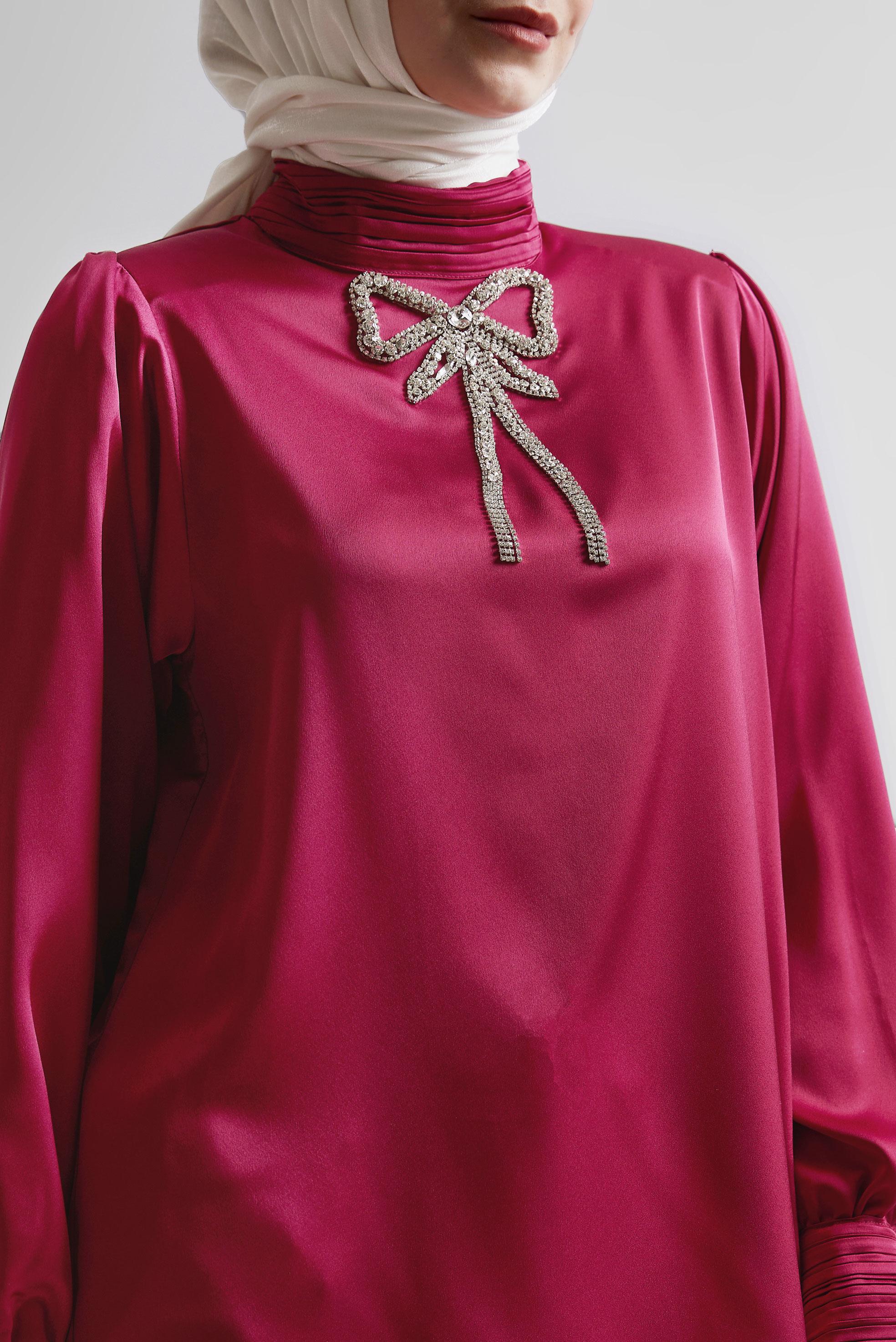 Tesettür giyim FUŞYA TAŞ DETAYLI TUNİK 44685
