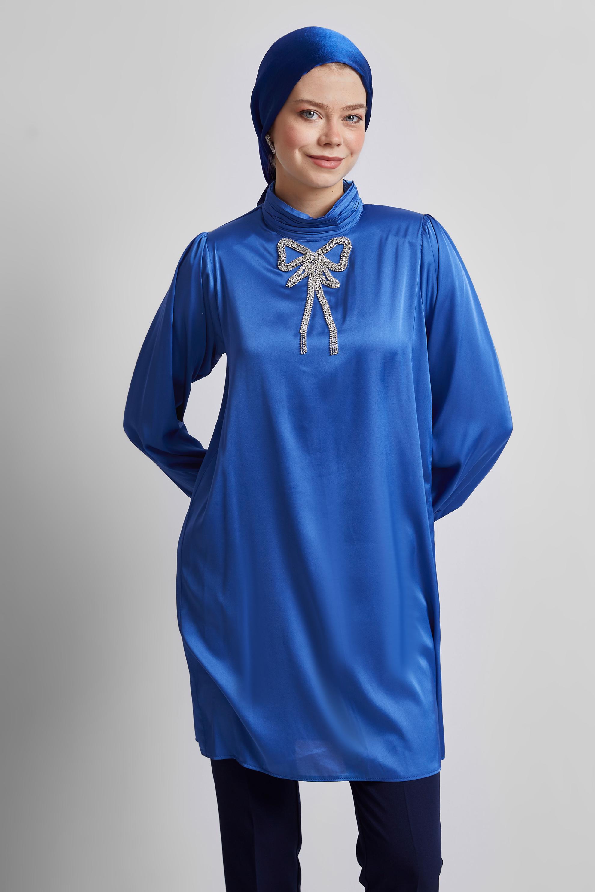 Tesettür giyim LACİVERT TAŞ DETAYLI TUNİK 44685