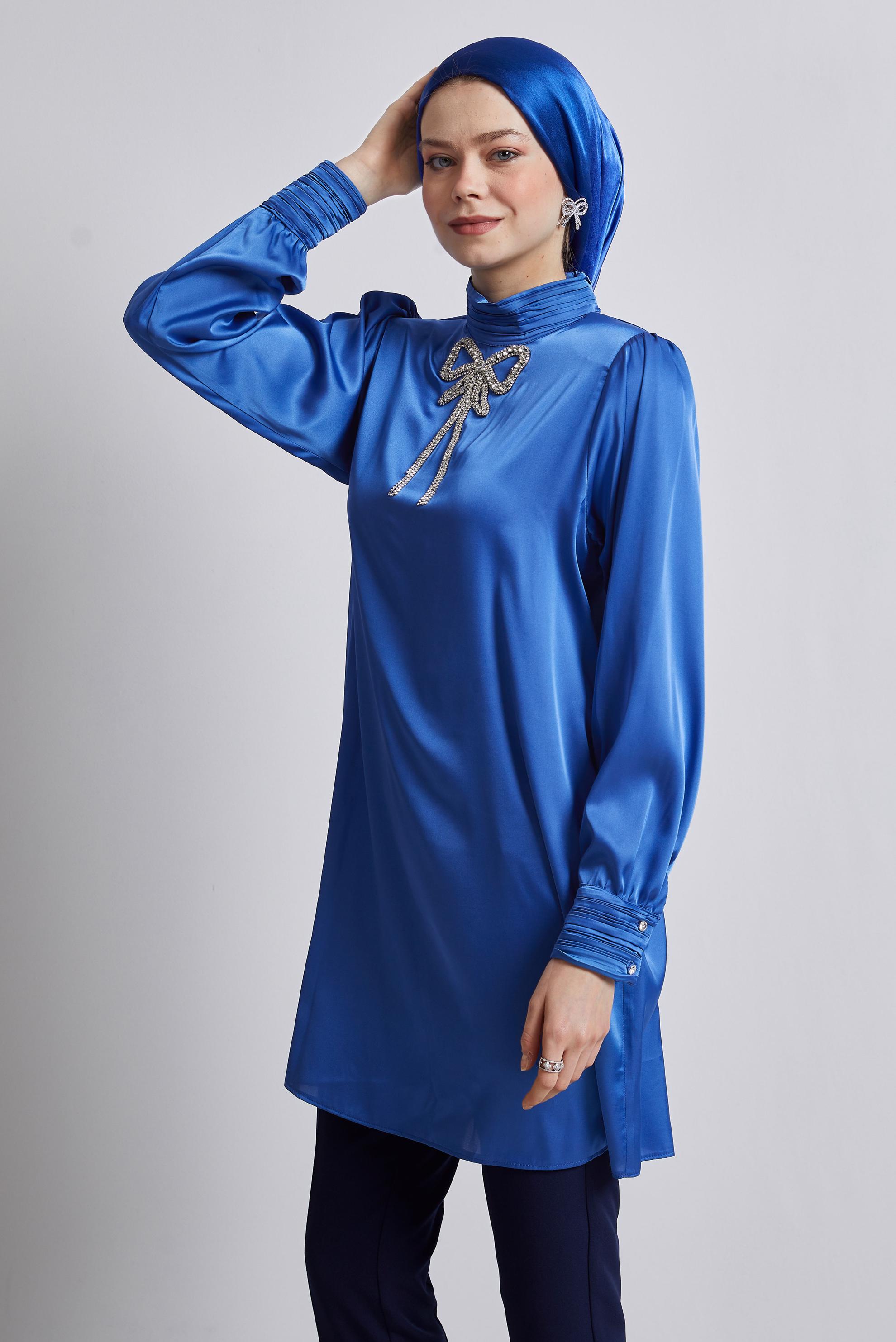 Tesettür giyim LACİVERT TAŞ DETAYLI TUNİK 44685