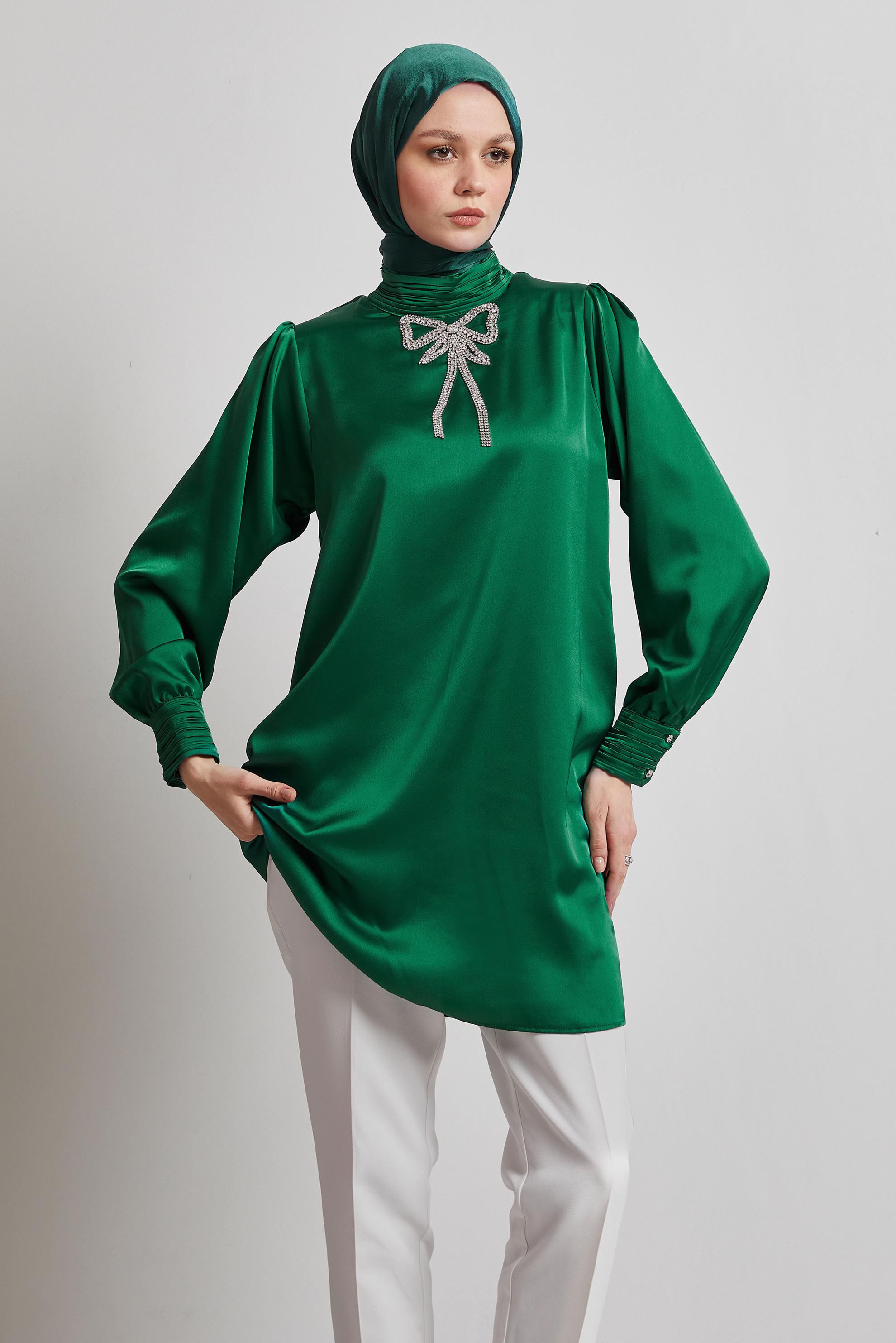 Tesettür giyim YEŞİL TAŞ DETAYLI TUNİK 44685