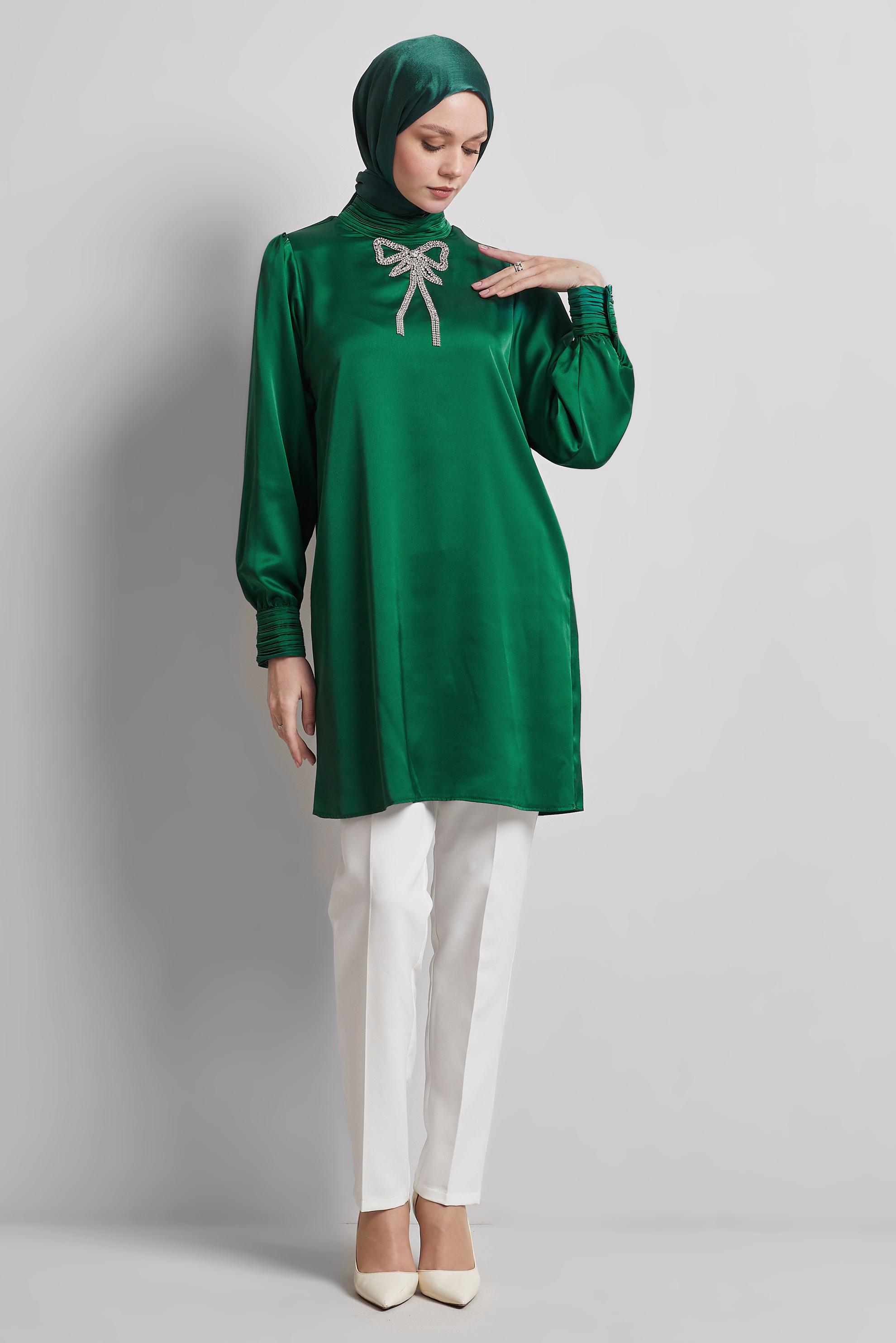 Tesettür giyim YEŞİL TAŞ DETAYLI TUNİK 44685
