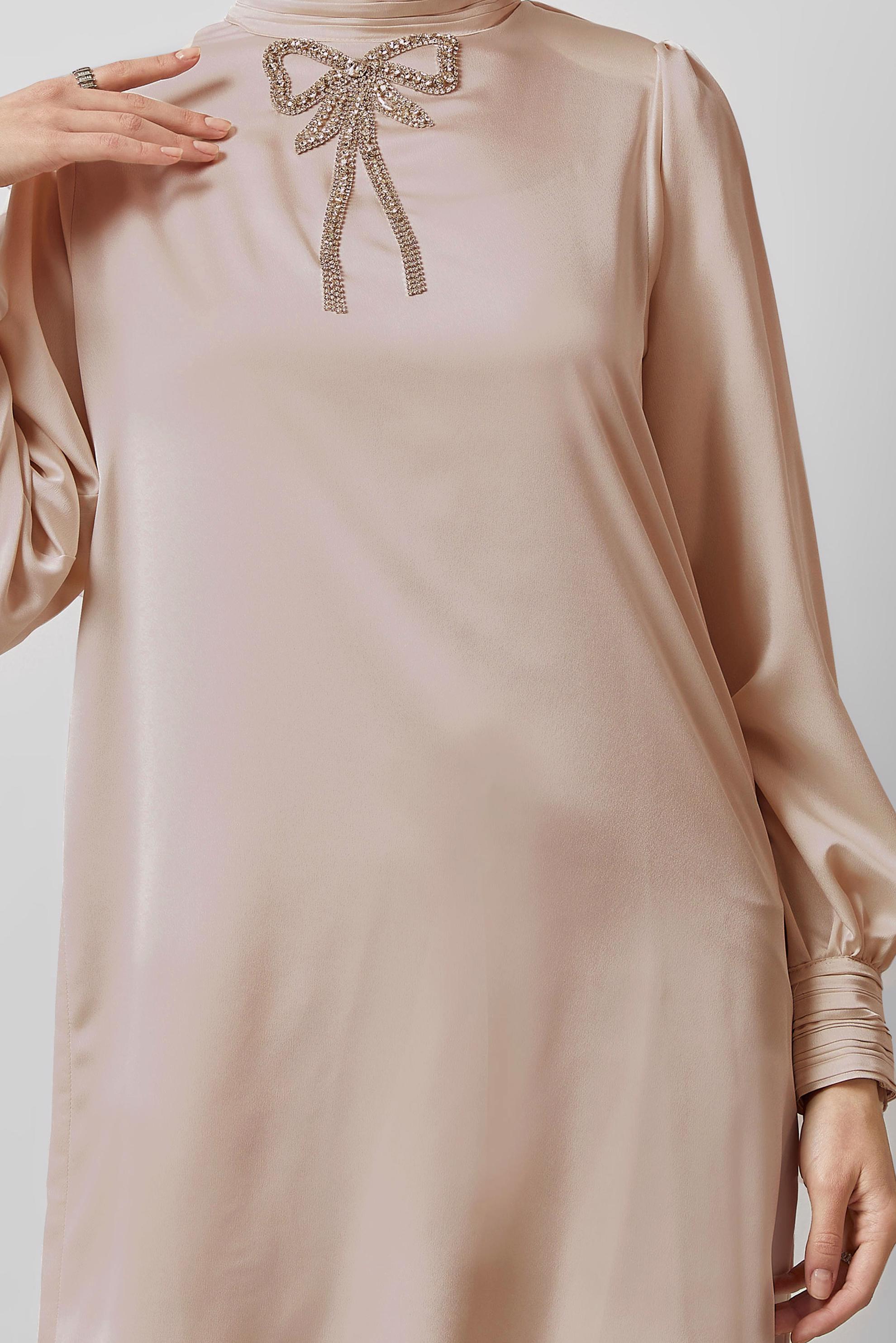 Vêtements hijab BEIGE TUNIQUE BRODÉE DE PIERRES PRÉCIEUSES 44685
