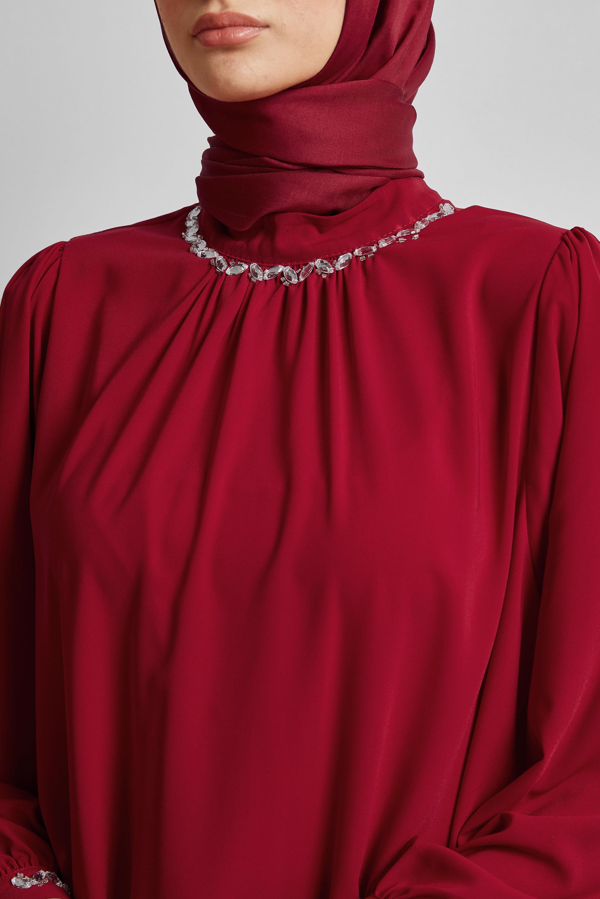 Tesettür giyim KIRMIZI TAŞ DETAYLI TUNİK 44687