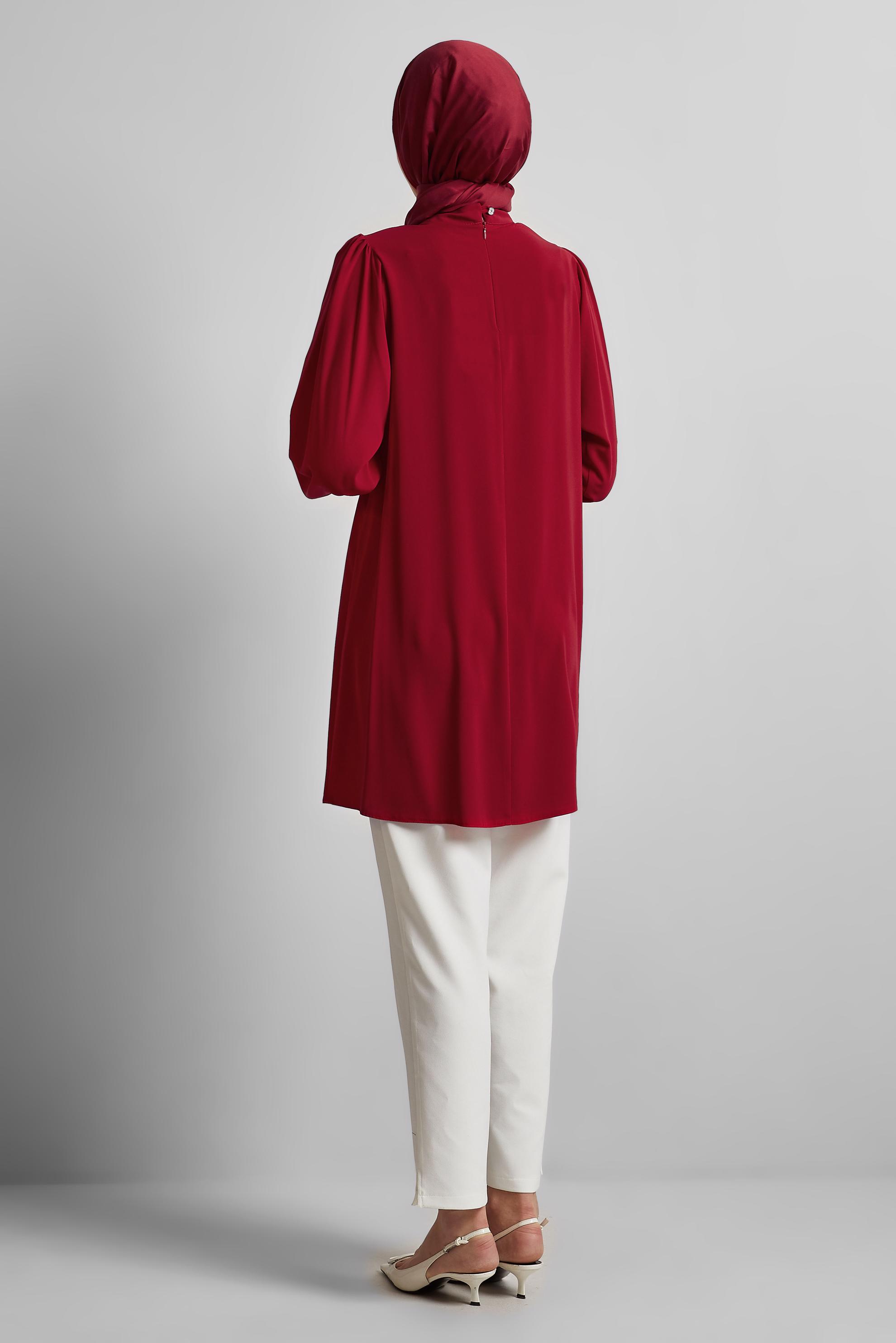 Tesettür giyim KIRMIZI TAŞ DETAYLI TUNİK 44687