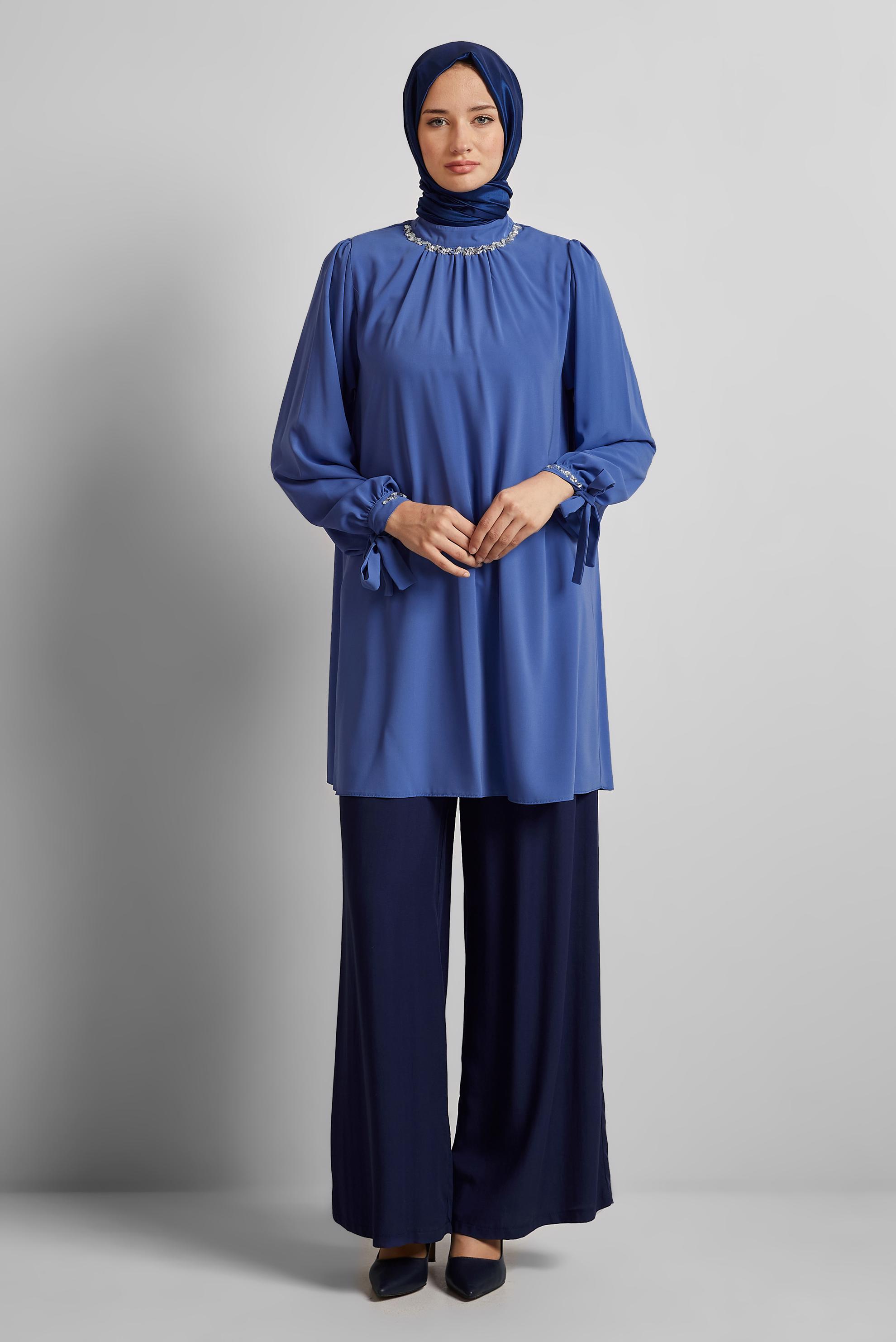 Tesettür giyim MAVİ TAŞ DETAYLI TUNİK 44687
