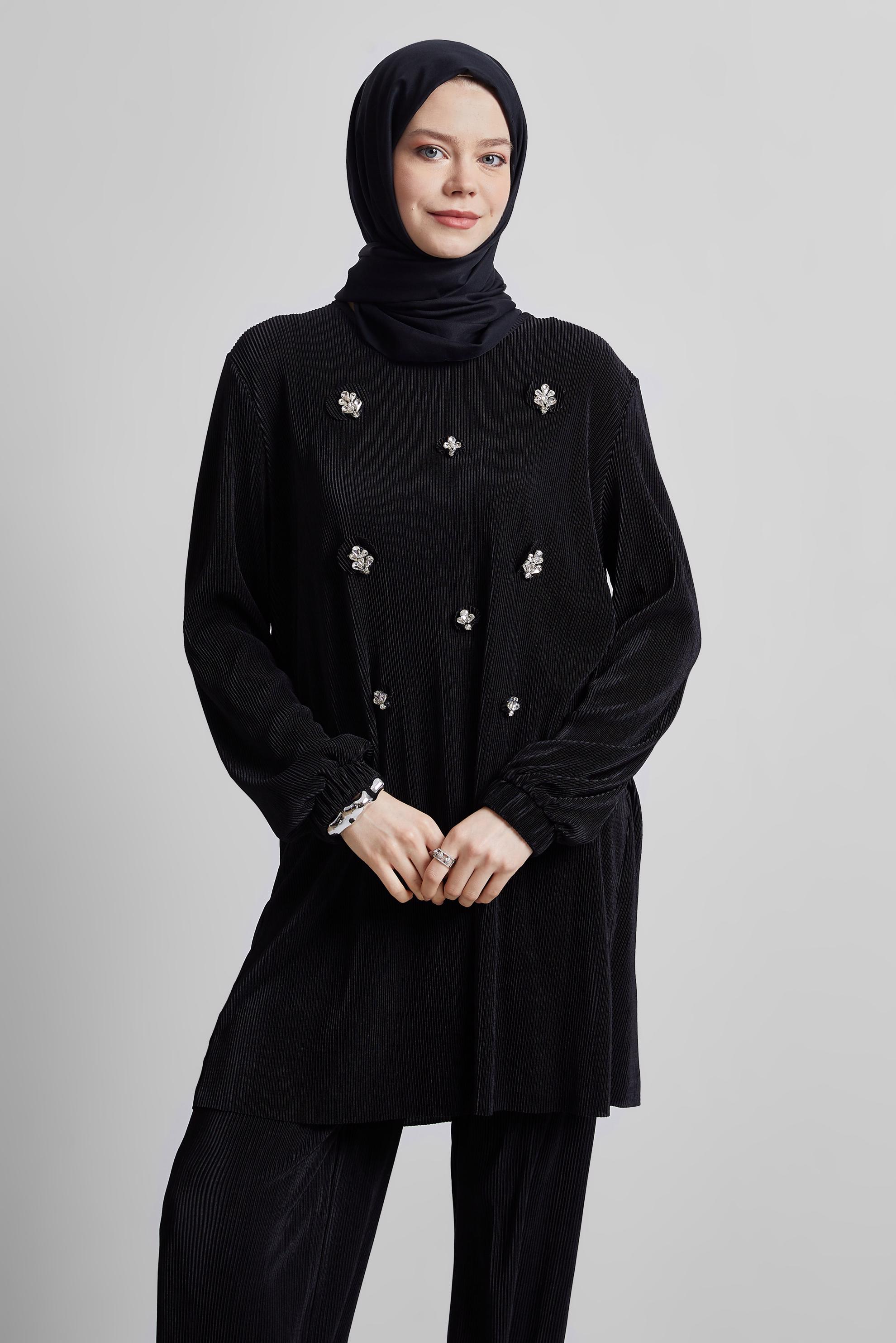 Tesettür giyim SİYAH TAŞ DETAYLI TUNİK 44689