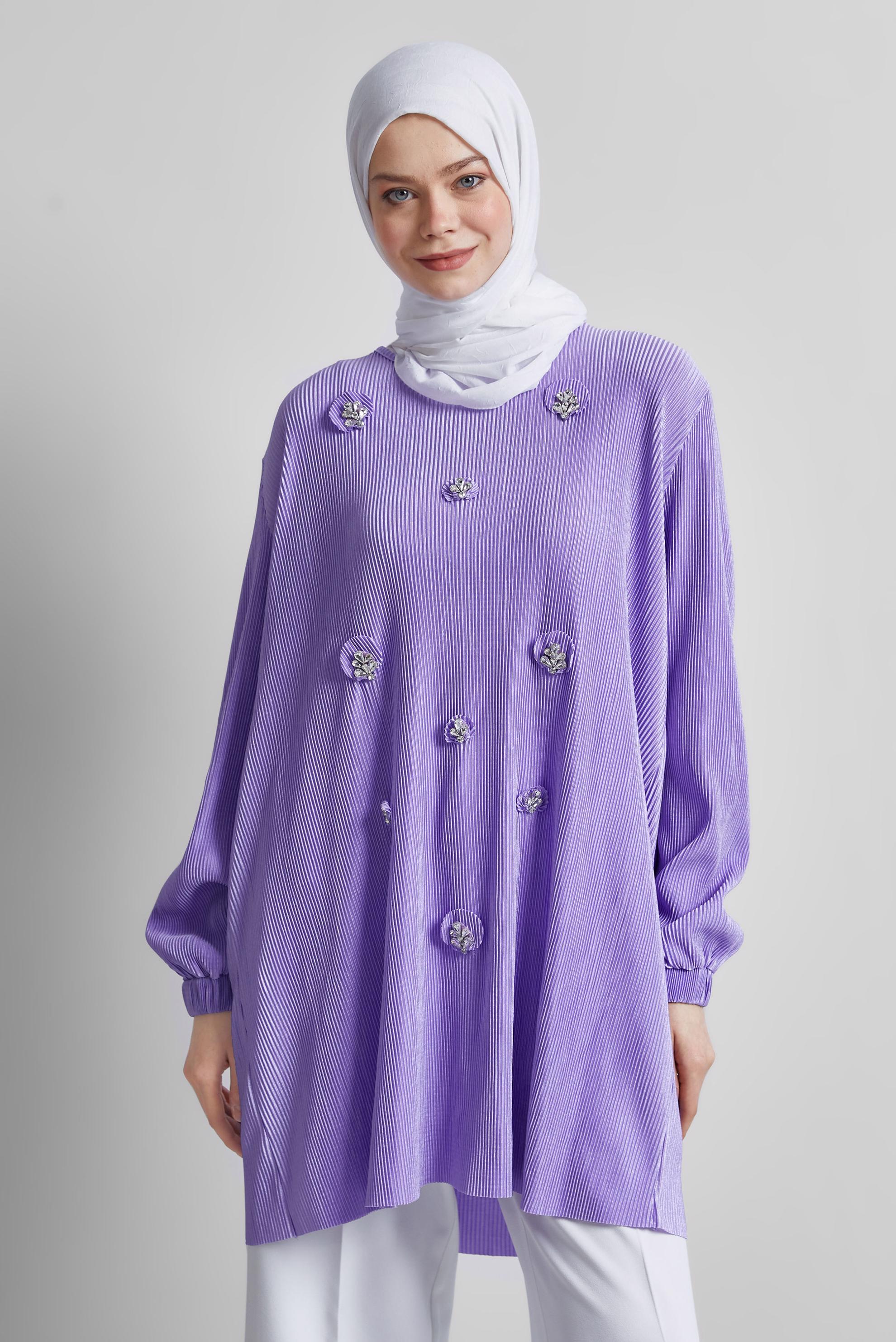 Tesettür giyim MOR TAŞ DETAYLI TUNİK 44689