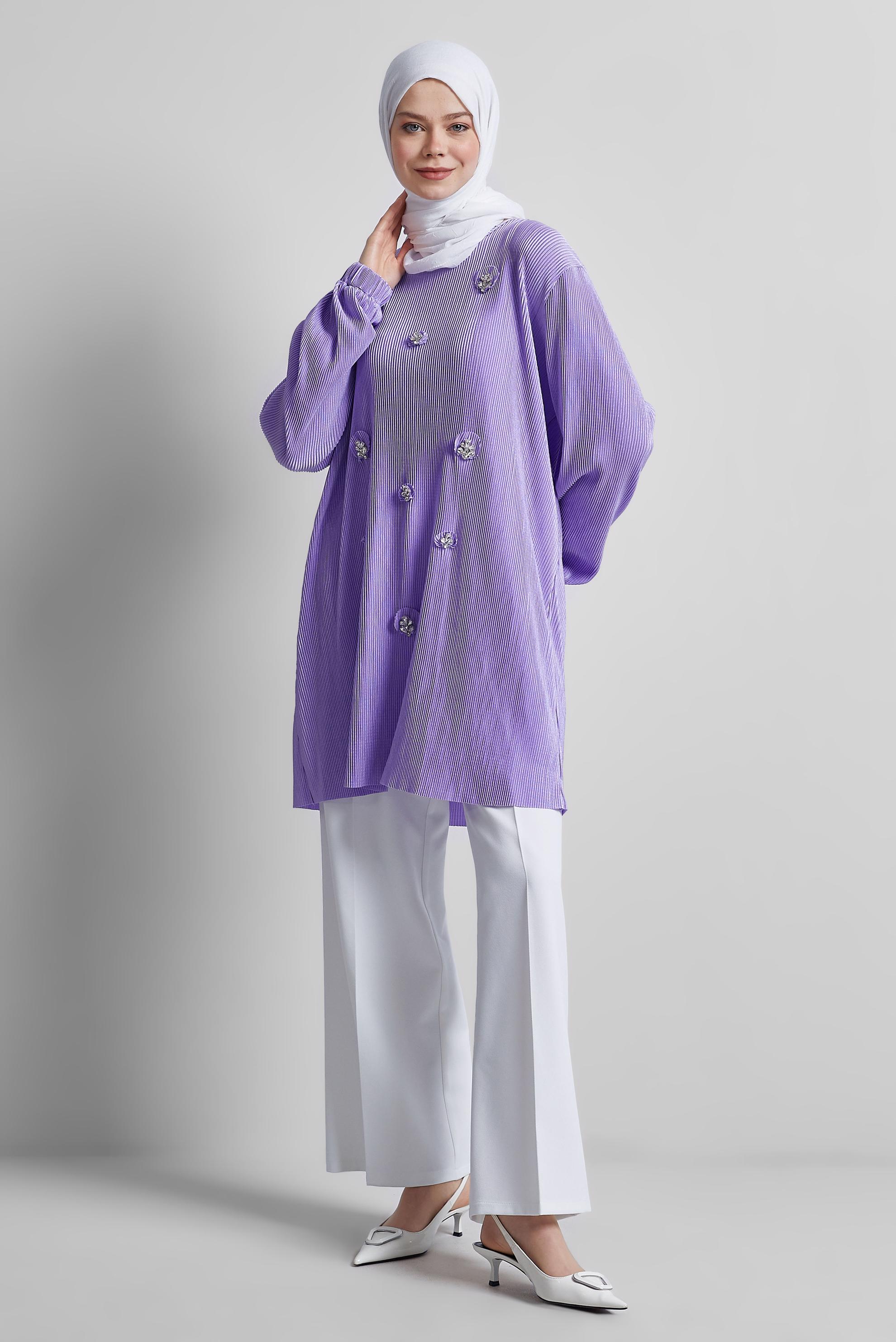 Tesettür giyim MOR TAŞ DETAYLI TUNİK 44689