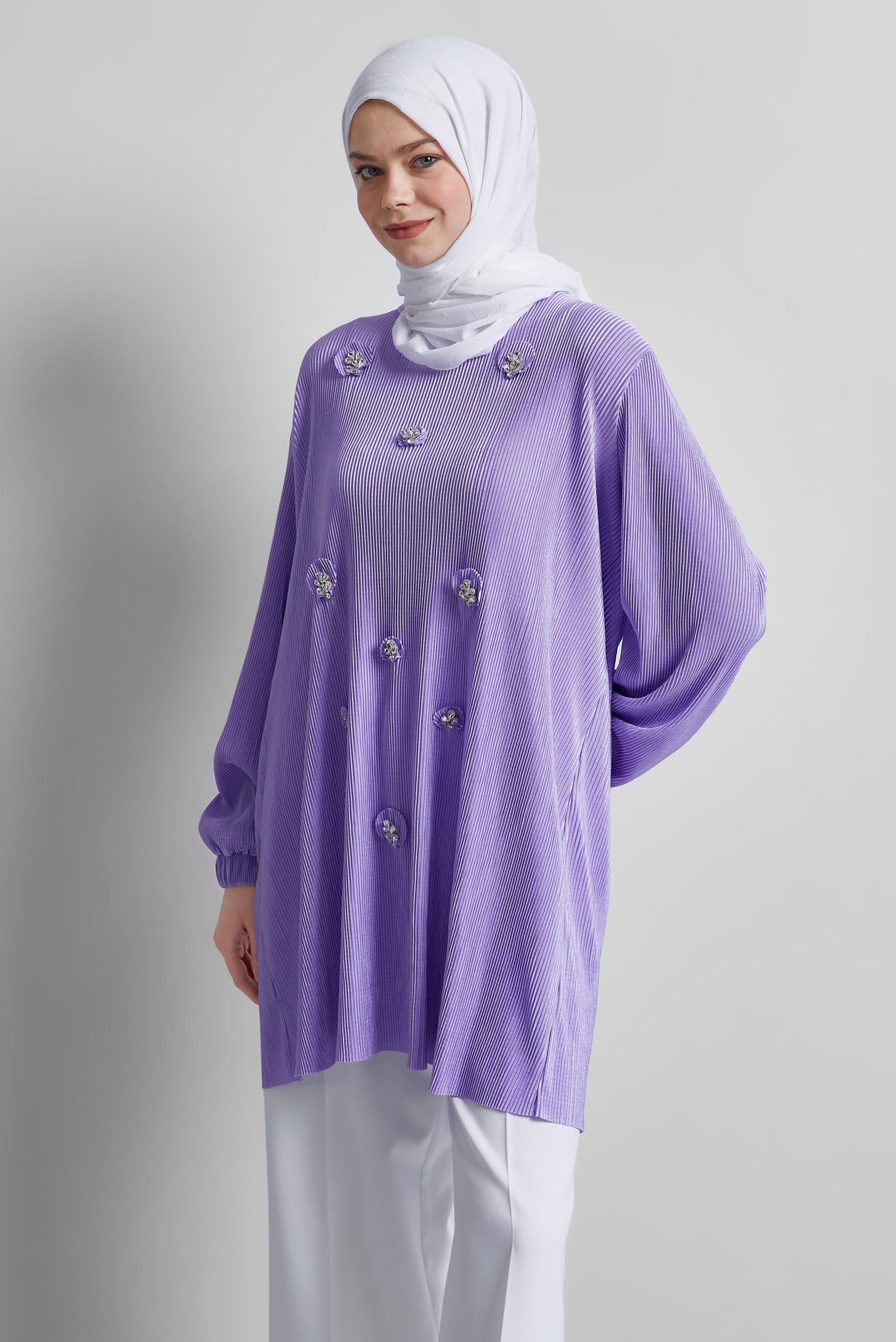 Tesettür giyim MOR TAŞ DETAYLI TUNİK 44689
