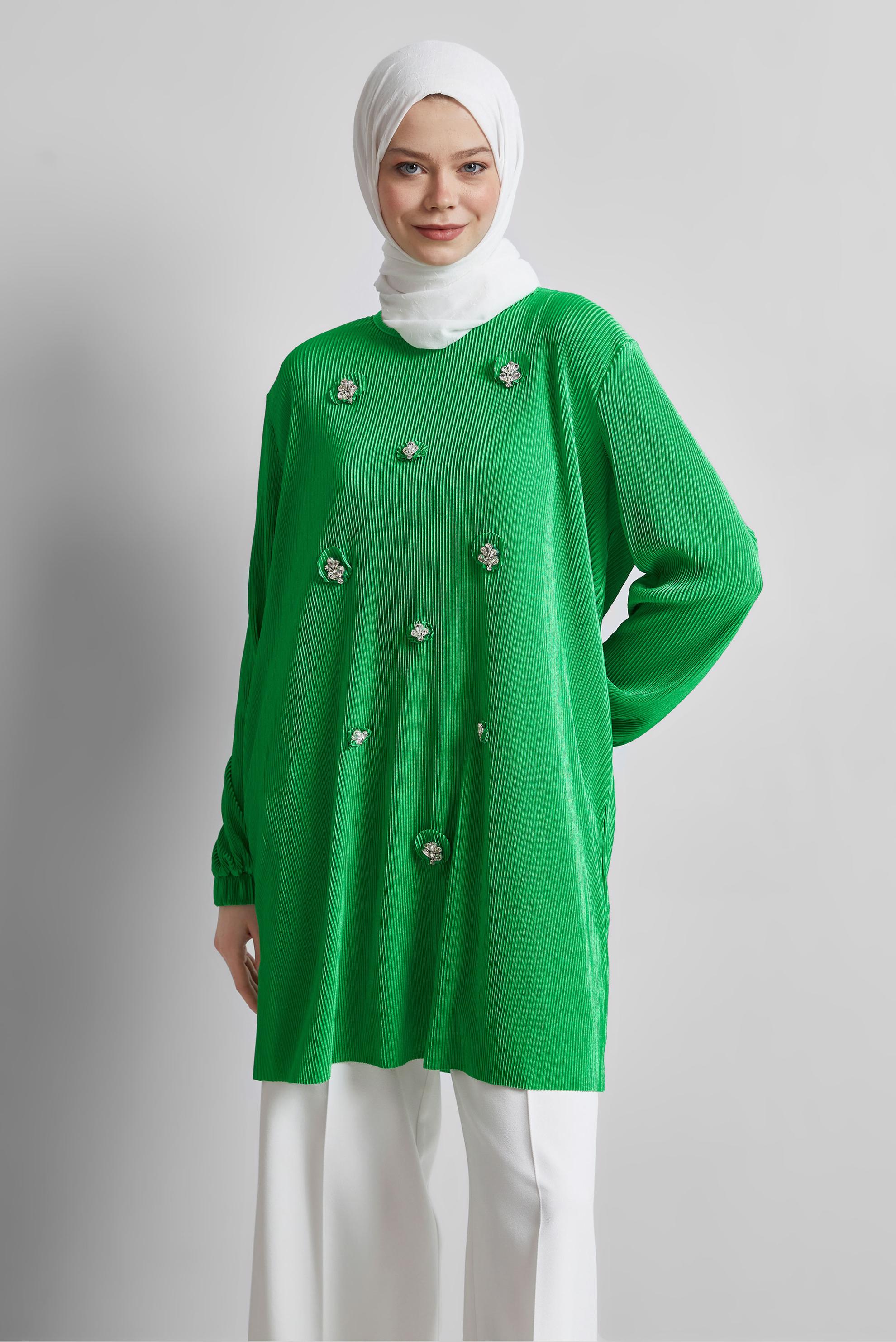Tesettür giyim YEŞİL TAŞ DETAYLI TUNİK 44689