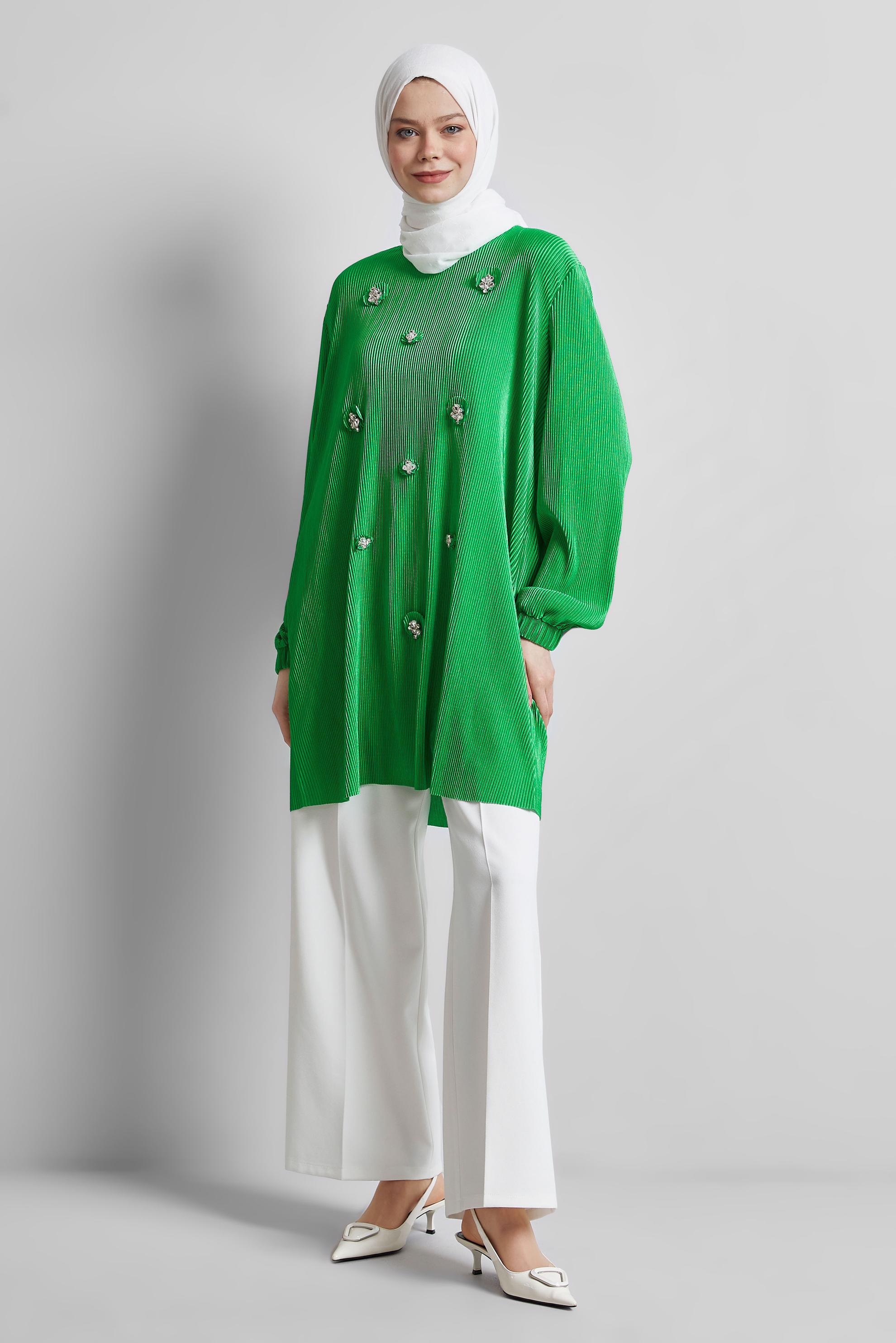 Tesettür giyim YEŞİL TAŞ DETAYLI TUNİK 44689