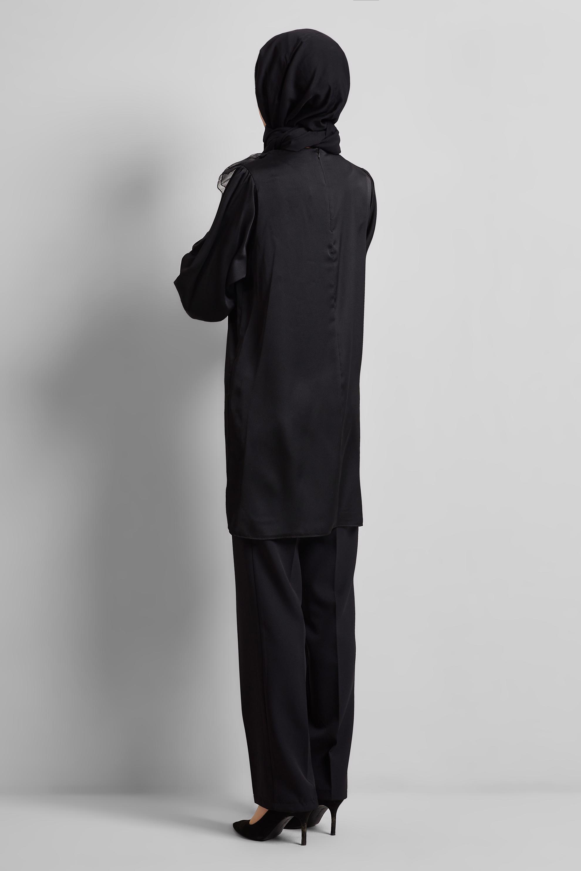 Tesettür giyim SİYAH FIRFIR DETAYLI TUNİK 44714