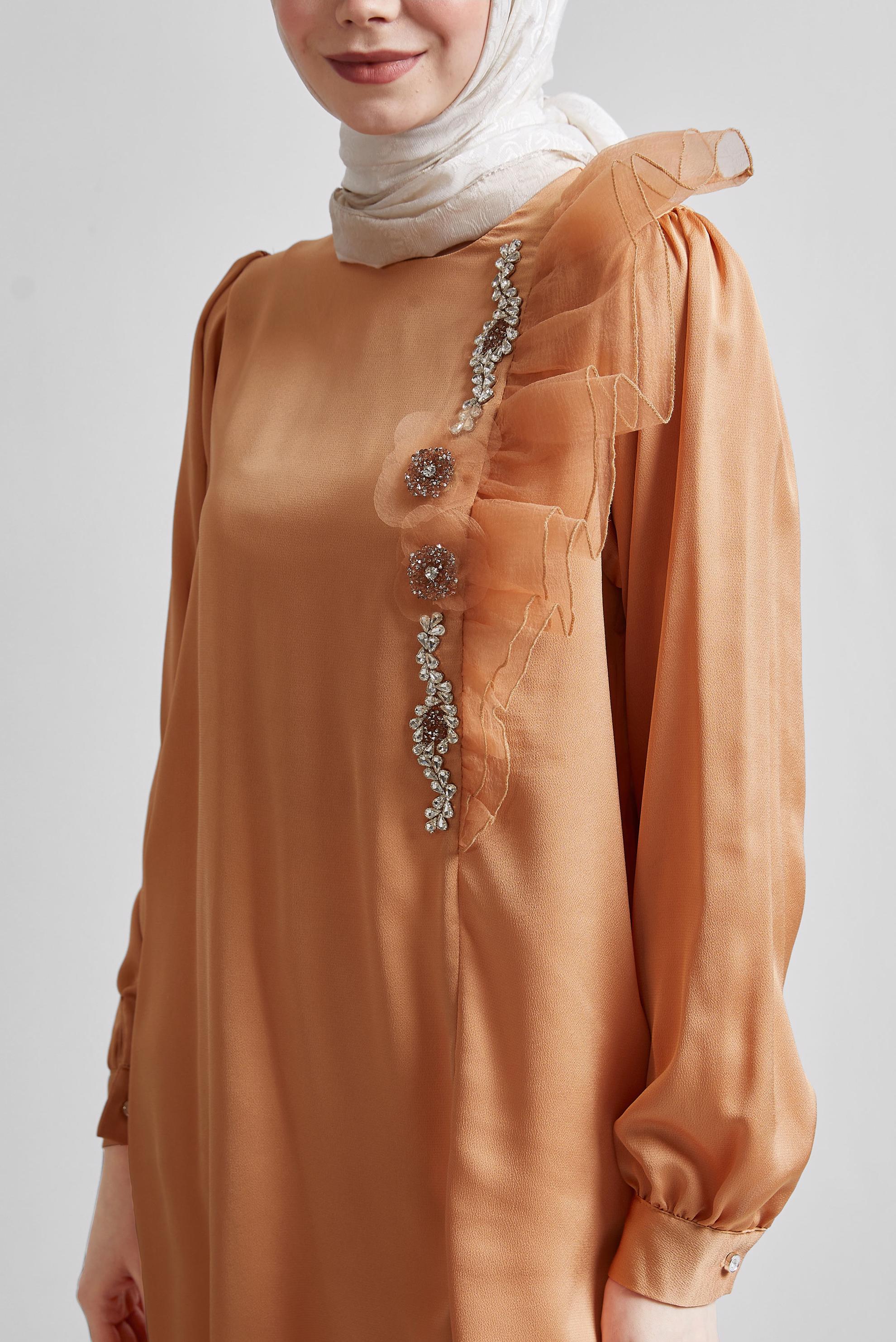 Tesettür giyim TURUNCU FIRFIR DETAYLI TUNİK 44714