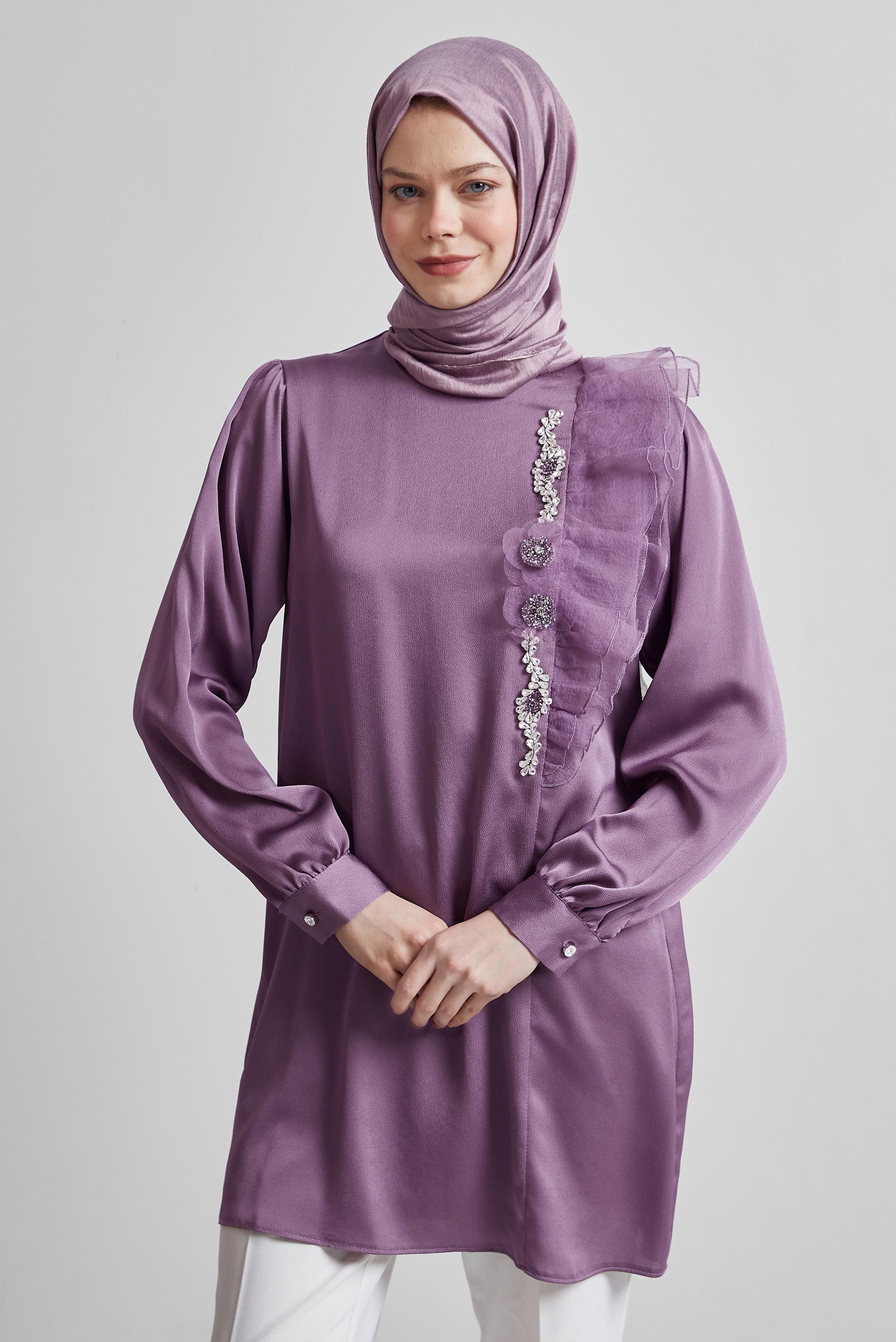 Tesettür giyim MÜRDÜM FIRFIR DETAYLI TUNİK 44714