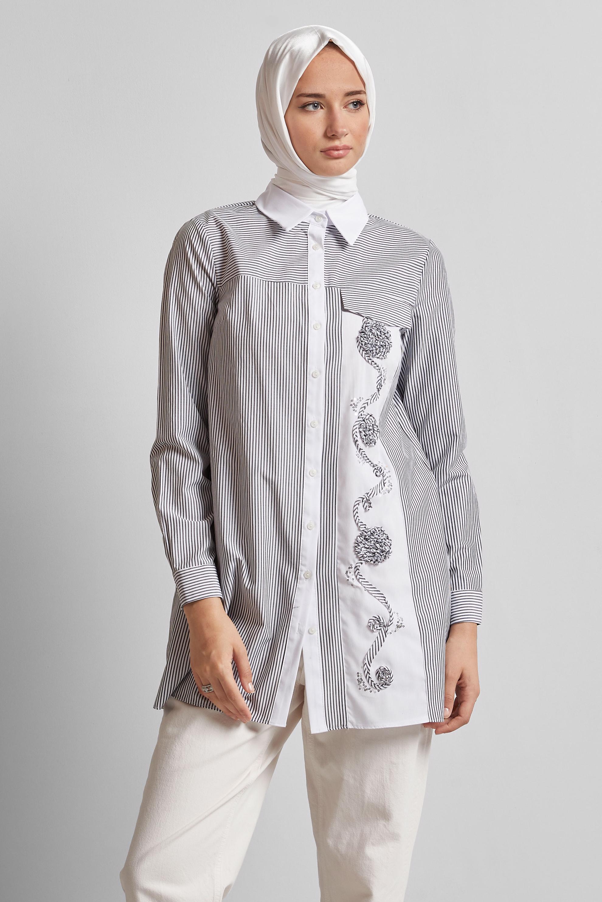 Tesettür giyim SİYAH ÇİZGİLİ TUNİK 44727