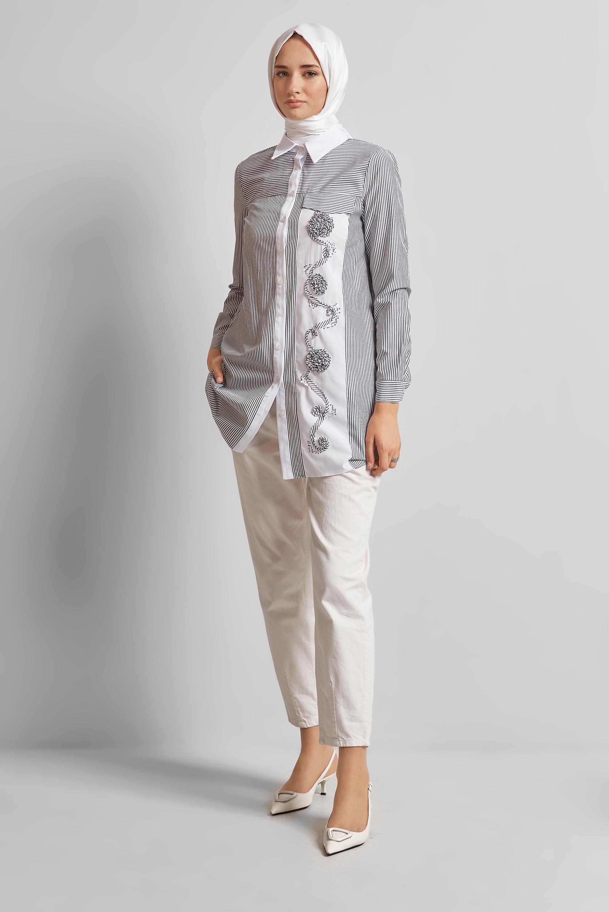 Tesettür giyim SİYAH ÇİZGİLİ TUNİK 44727