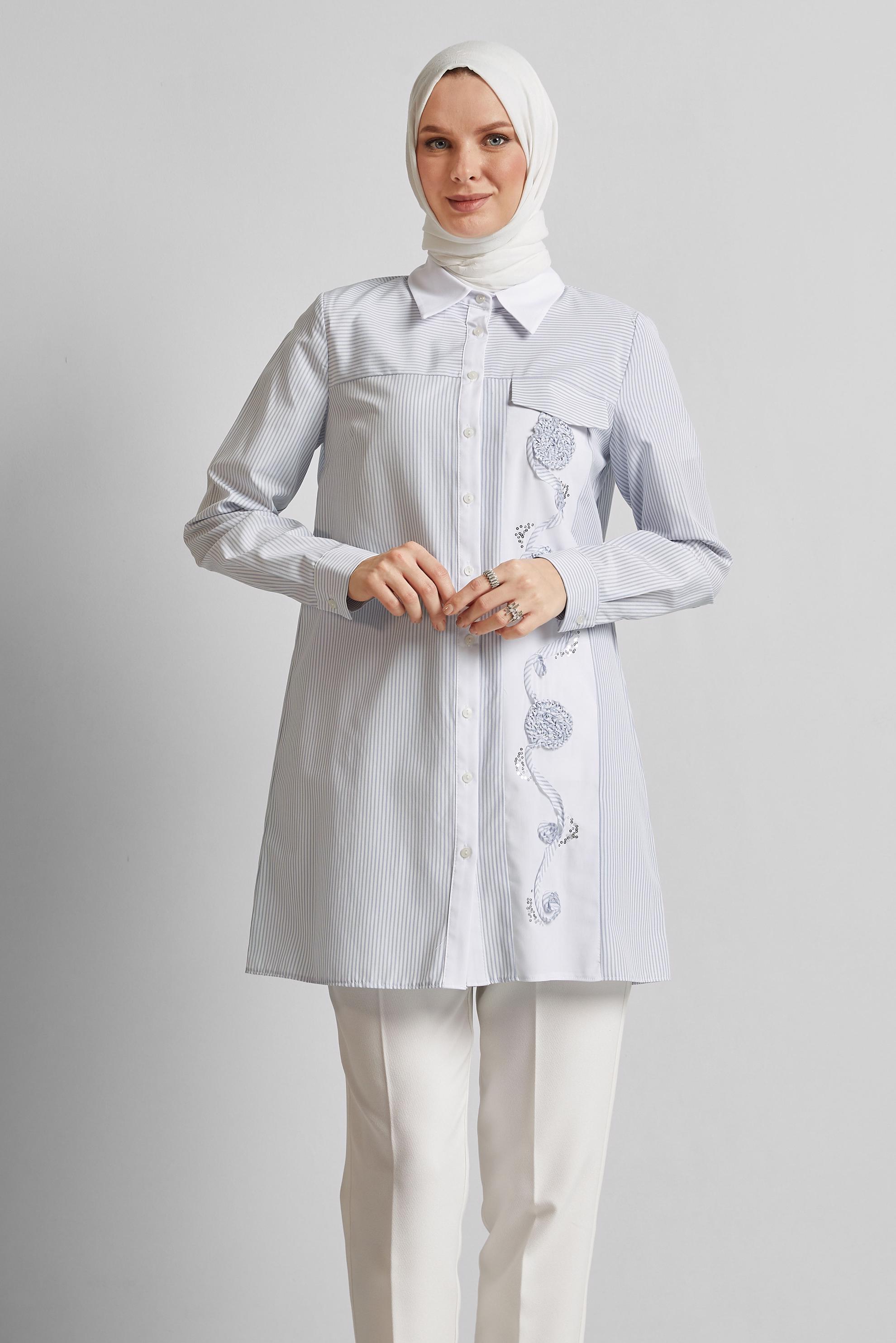 Tesettür giyim GRİ ÇİZGİLİ TUNİK 44727
