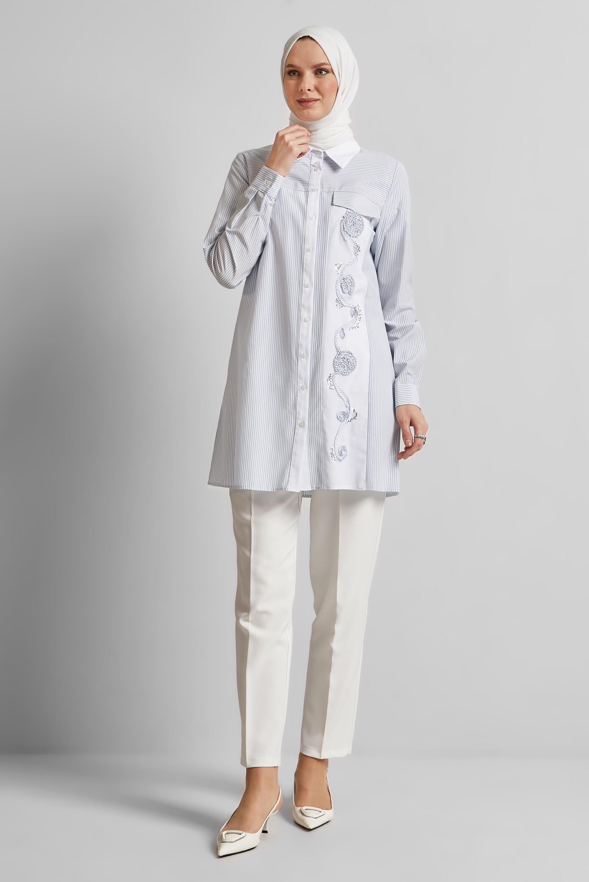 Tesettür giyim GRİ ÇİZGİLİ TUNİK 44727