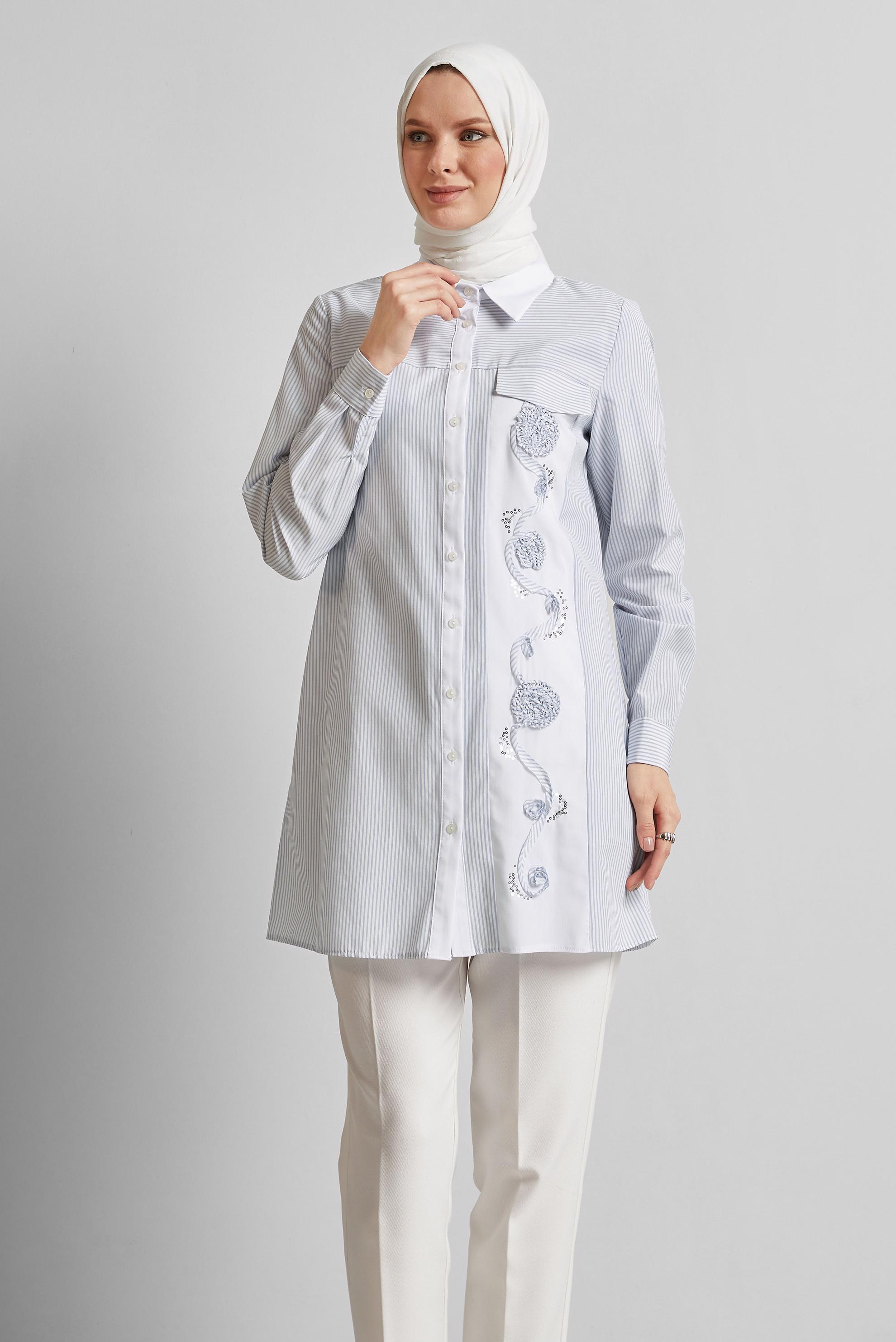 Tesettür giyim GRİ ÇİZGİLİ TUNİK 44727