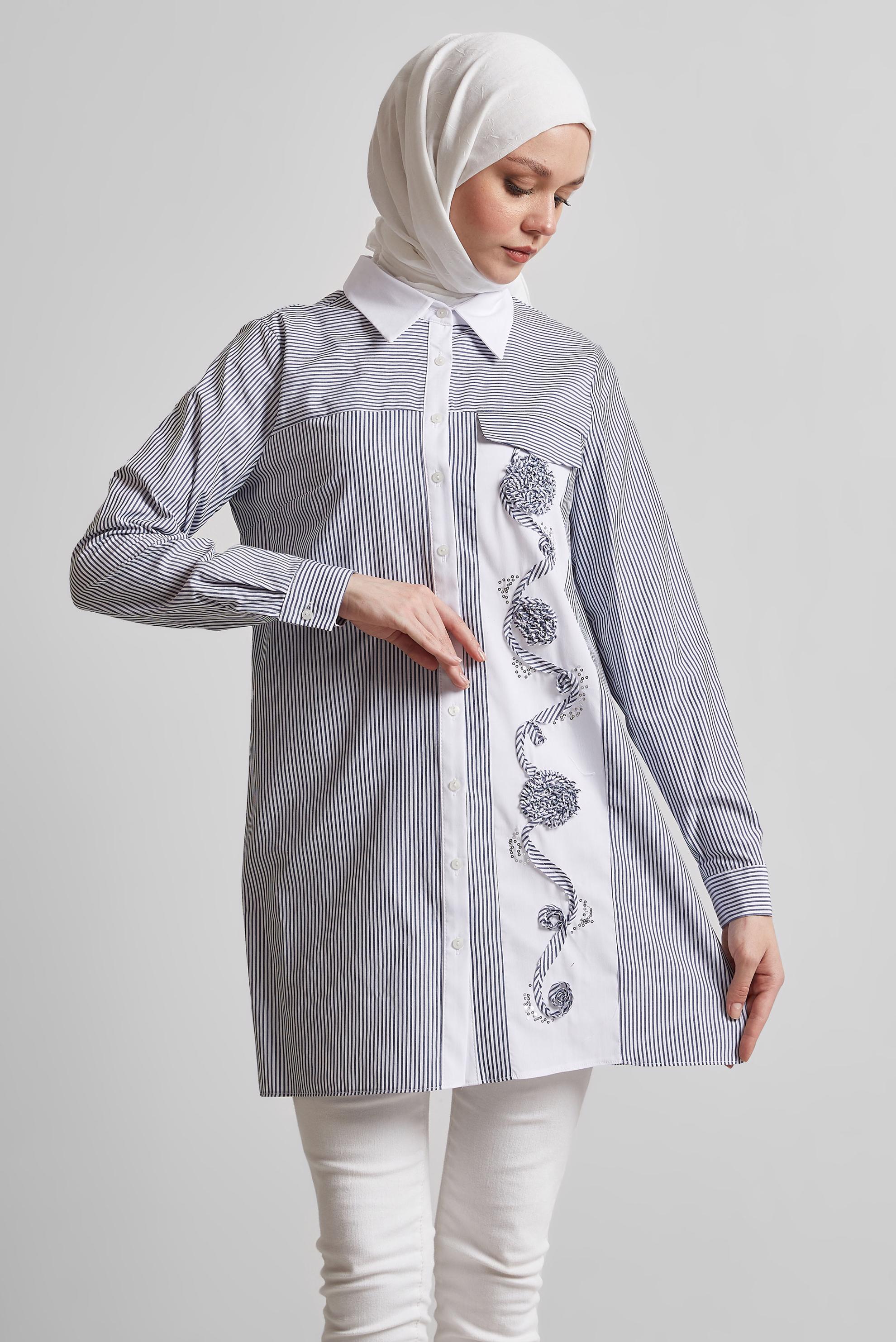 Tesettür giyim LACİVERT ÇİZGİLİ TUNİK 44727