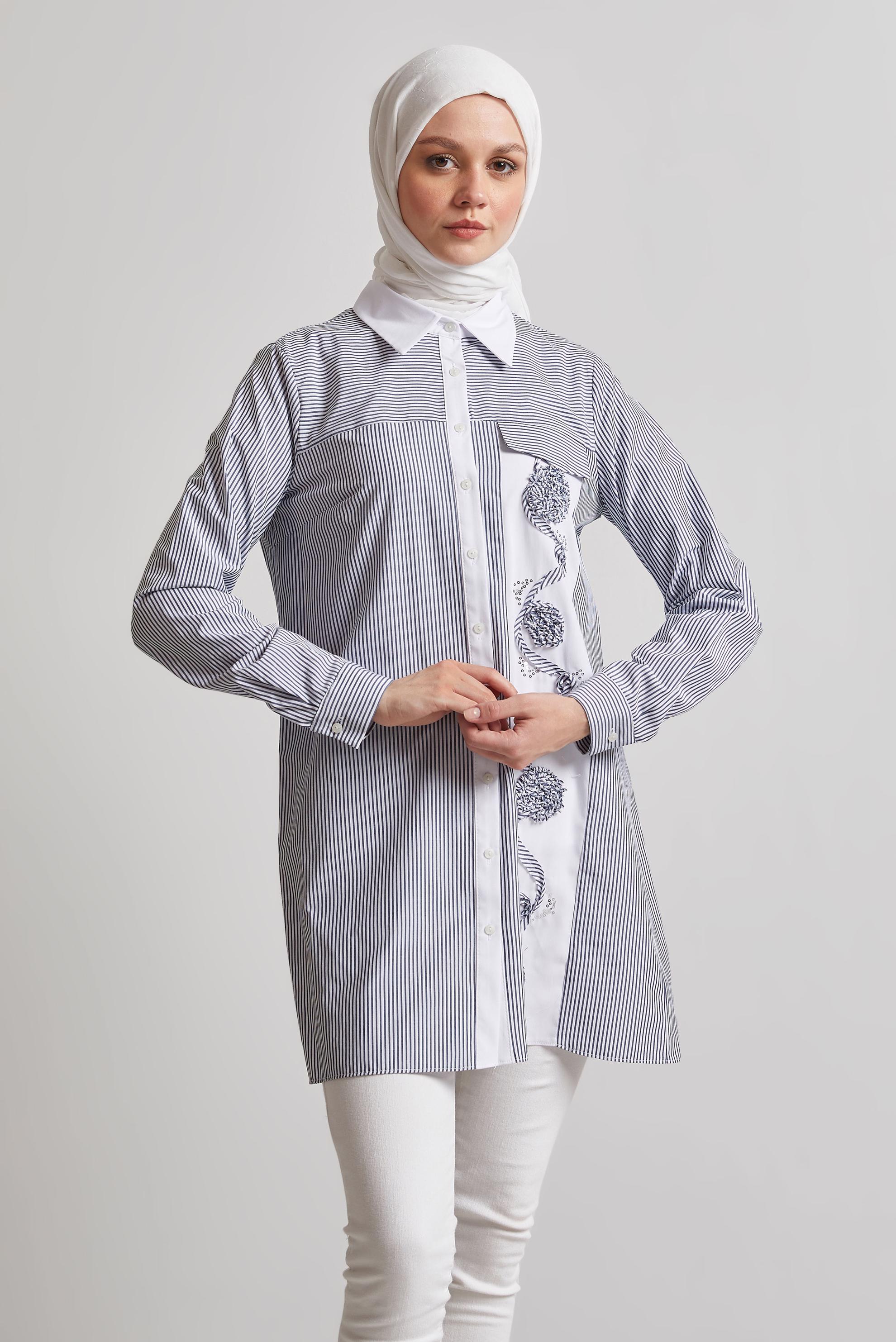 Tesettür giyim LACİVERT ÇİZGİLİ TUNİK 44727