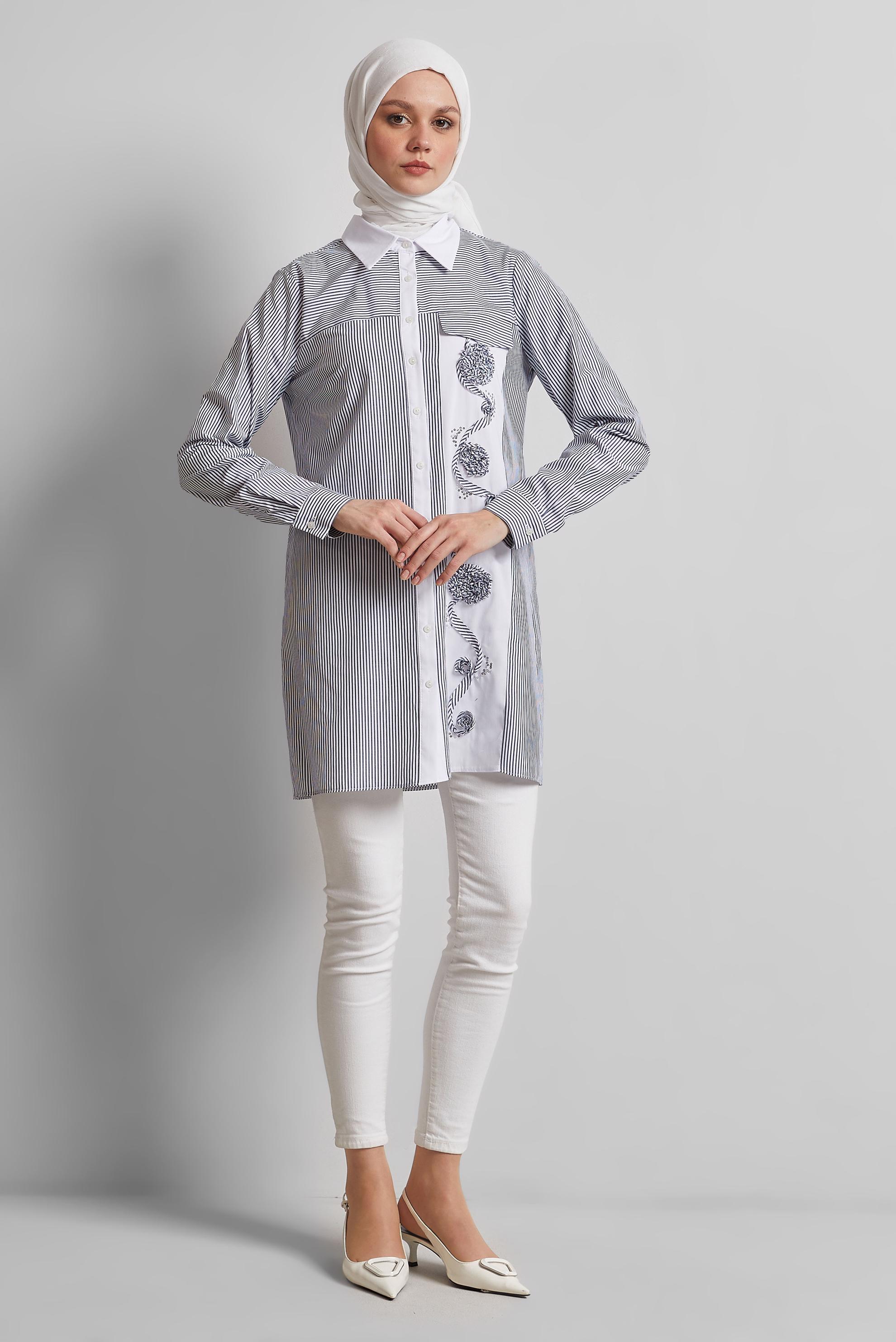 Tesettür giyim LACİVERT ÇİZGİLİ TUNİK 44727